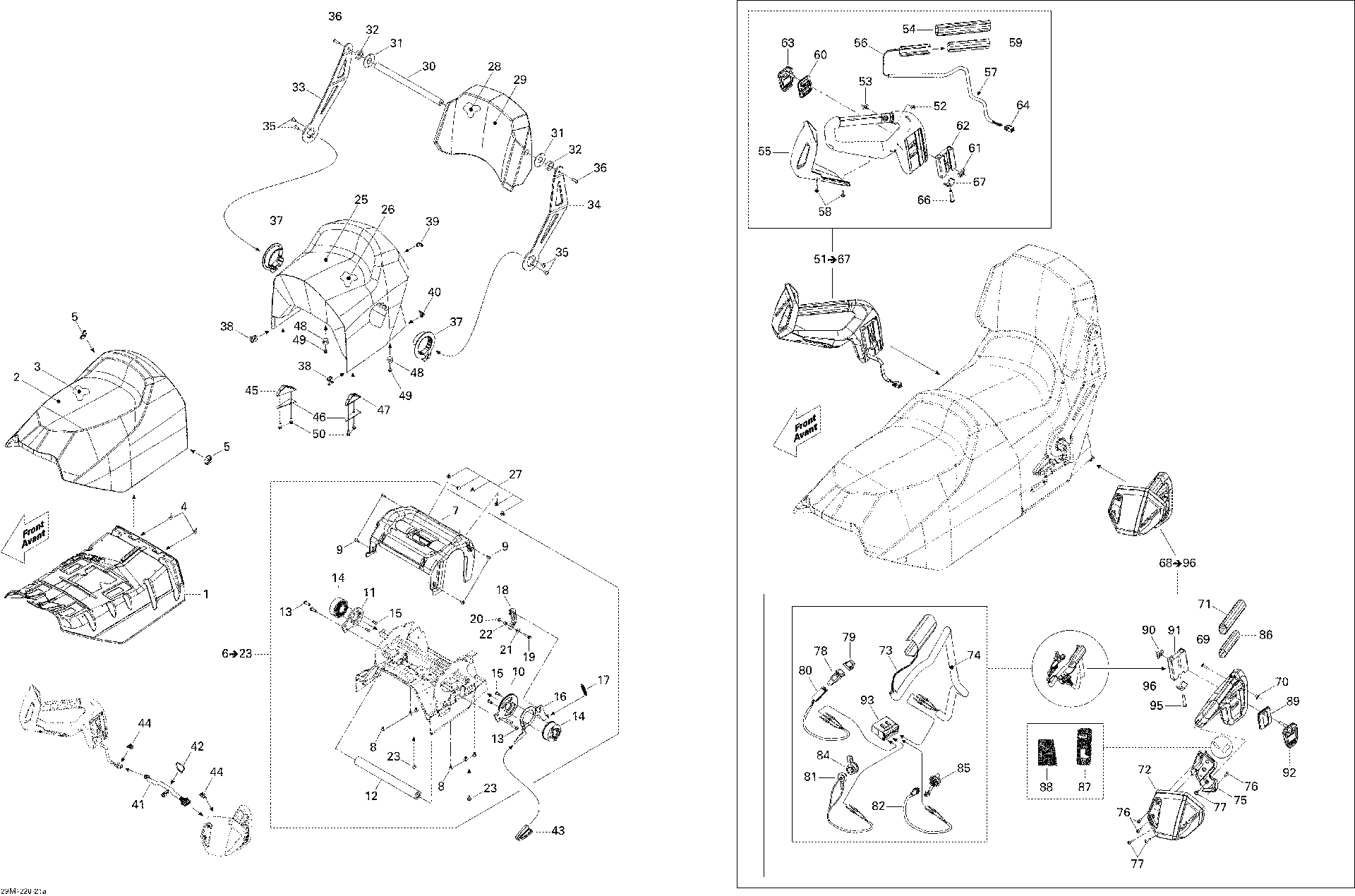 Fits 2009-2012 Ski-Doo Grand Touring LE & SE XR / Grand Touring LE 600HOETEC XR Backrest Cover, OEM Part # 510005101 - schematic diagram