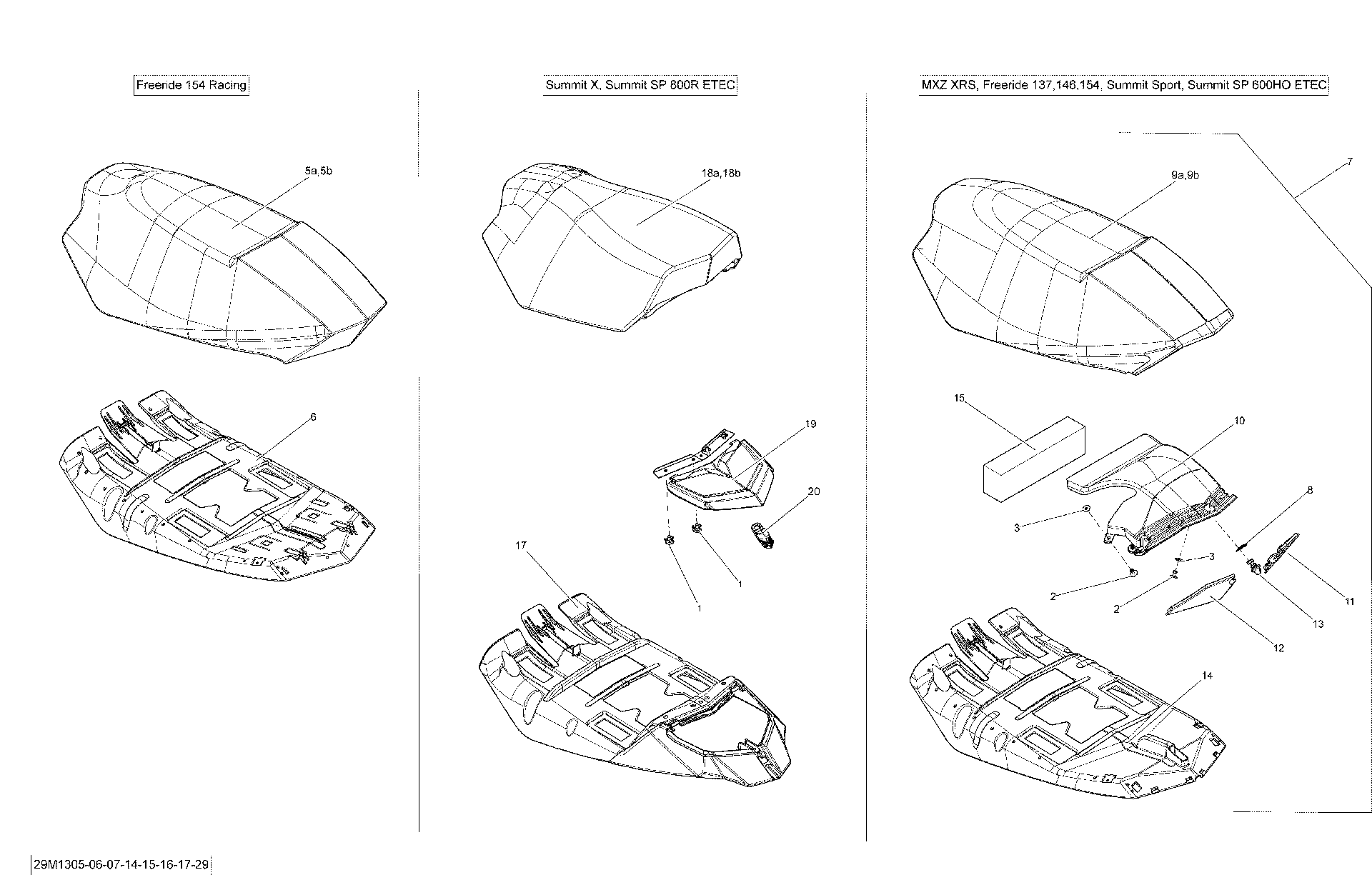 Fits 2010-2013 Ski-Doo FREERIDE 154R / Freeride 154 800R E-TEC (Racing) SEAT FOAM, OEM Part # 510005240 - schematic diagram