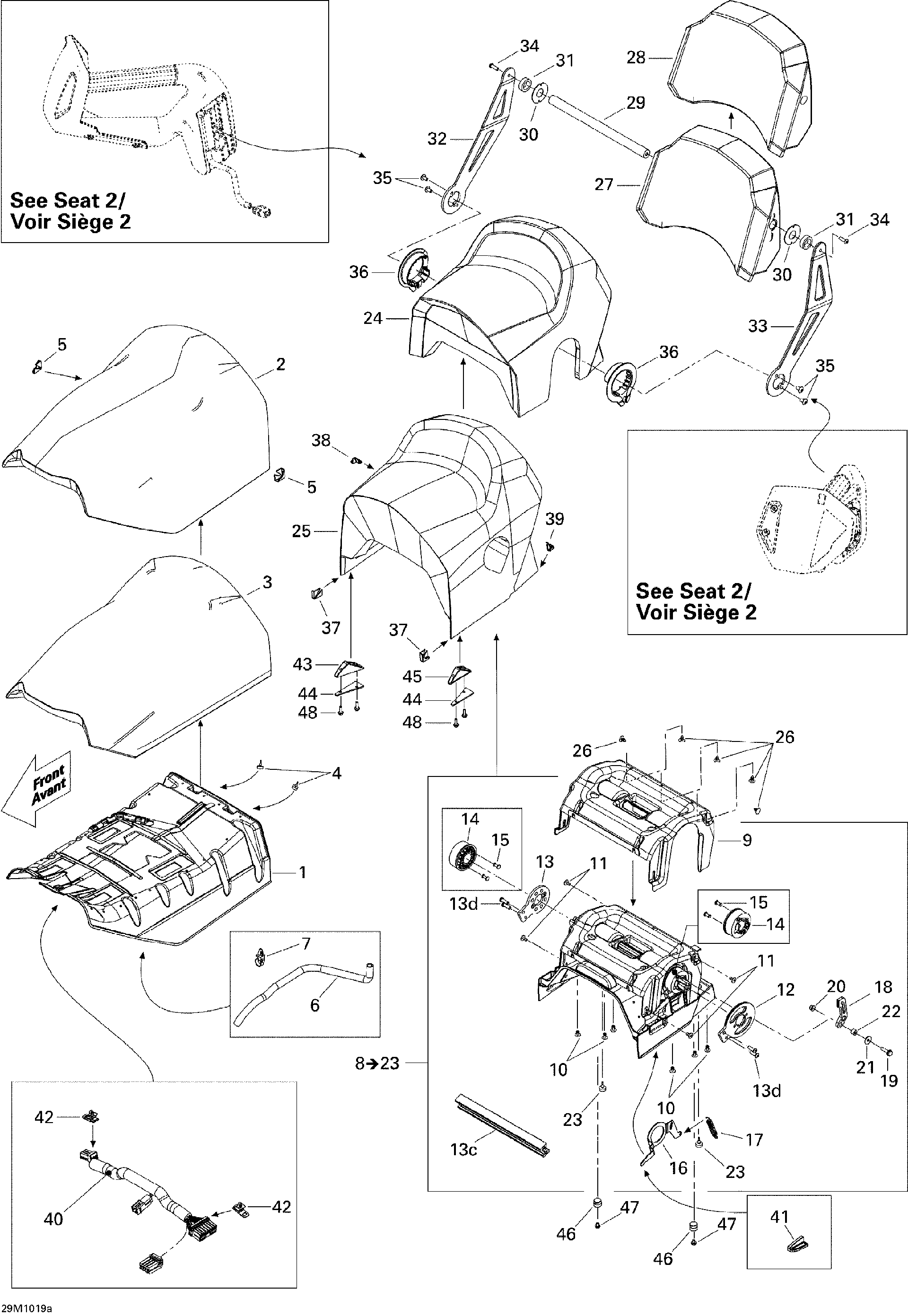 Fits 2010 Ski-Doo Grand-Touring LE 1200 / Grand-Touring LE 600HO ETEC Front SEAT Cover, OEM Part # 510005266 - schematic diagram