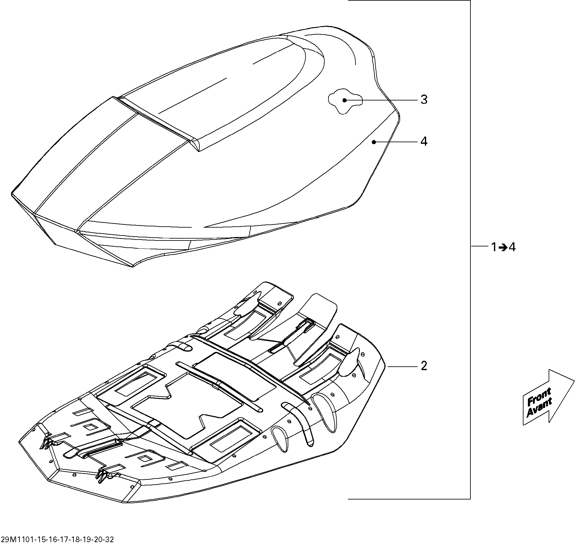 Fits 2011 Ski-Doo MX Z X-RS 600HO ETEC / MX Z X-RS 800R ETEC SEAT Cover, OEM Part # 510005368 - schematic diagram