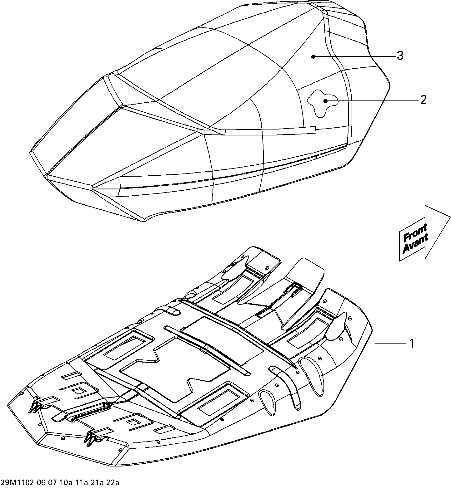 Fits 2011 Ski-Doo MX Z X 600HO ETEC / MX Z X 800R ETEC SEAT Cover, OEM Part # 510005374 - schematic diagram