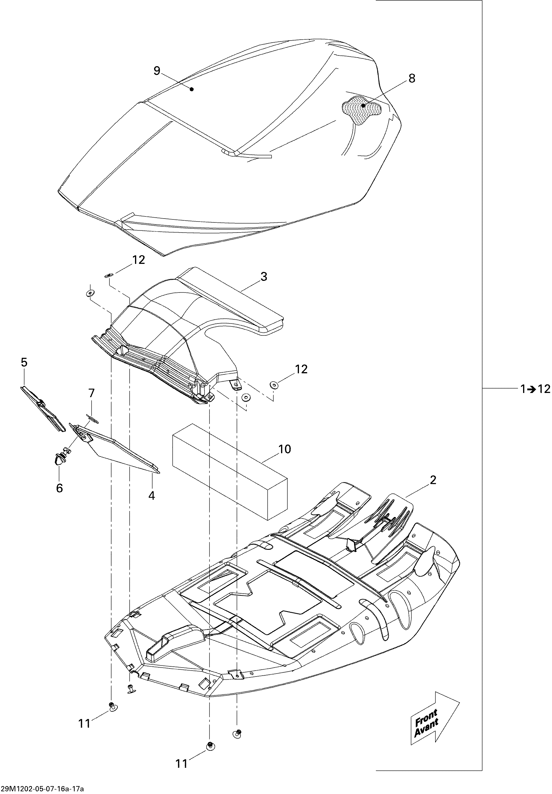 Fits 2012 Ski-Doo Renegade Back Country X 600HOETEC SEAT Cover, OEM Part # 510005492 - schematic diagram