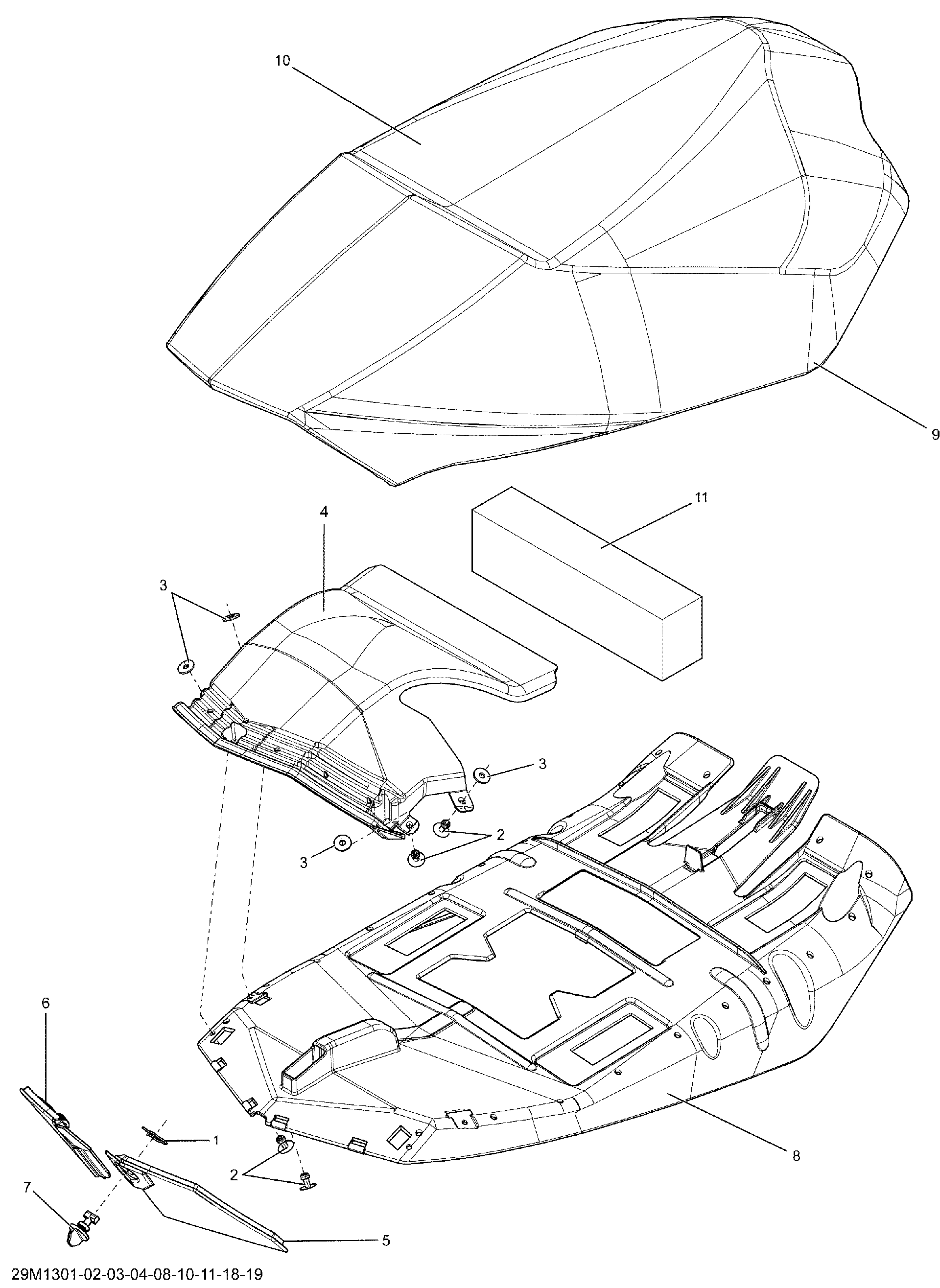 Fits 2013 Ski-Doo MXZ X & TNT XR / RENEGADE X & ADRENALINE XR SEAT Cover, OEM Part # 510005675 - schematic diagram