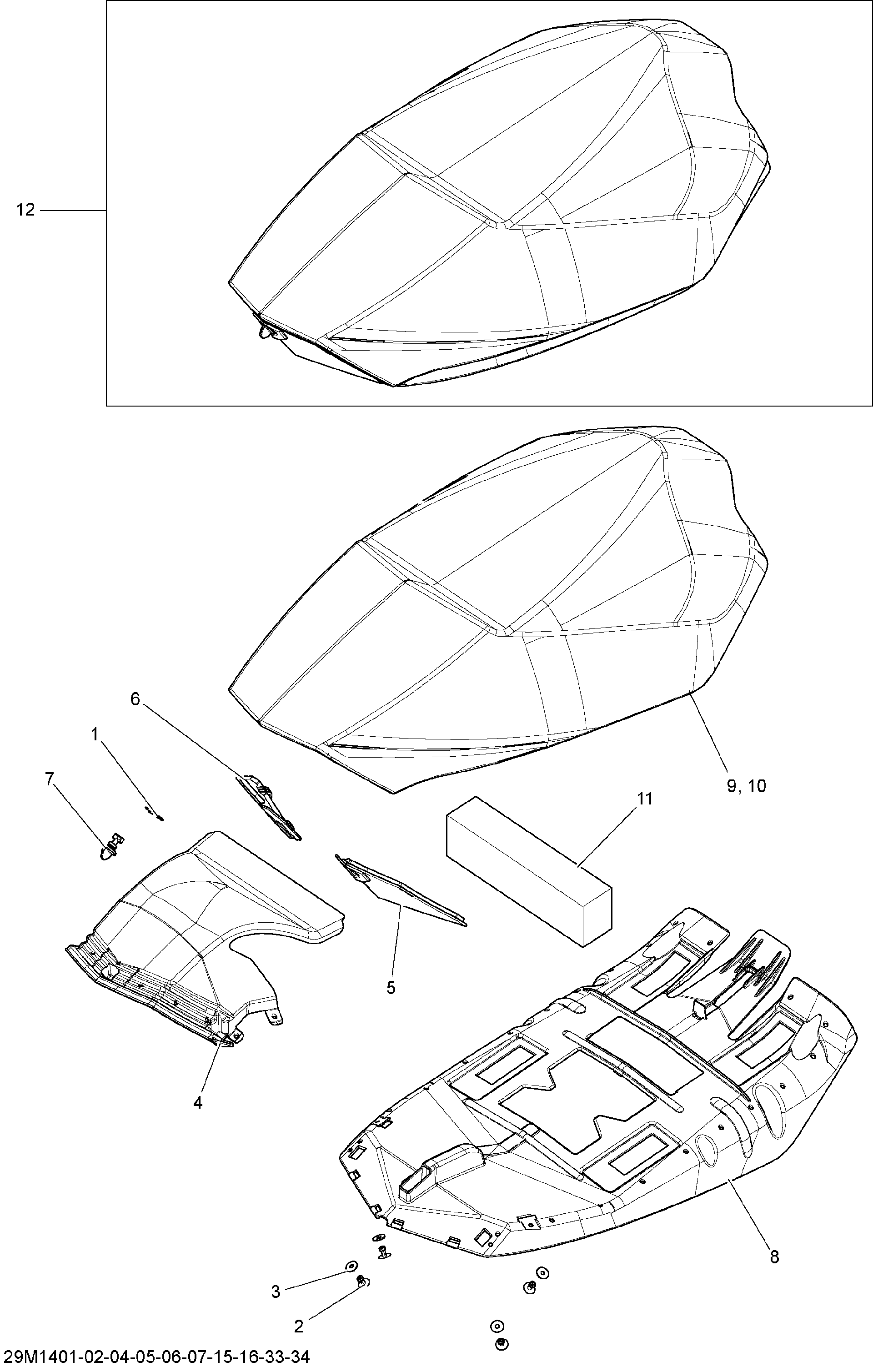 Fits 2014 Ski-Doo RENEGADE BACKCOUNTRY X 600HOE XS SEAT Cover, OEM Part # 510005746 - schematic diagram