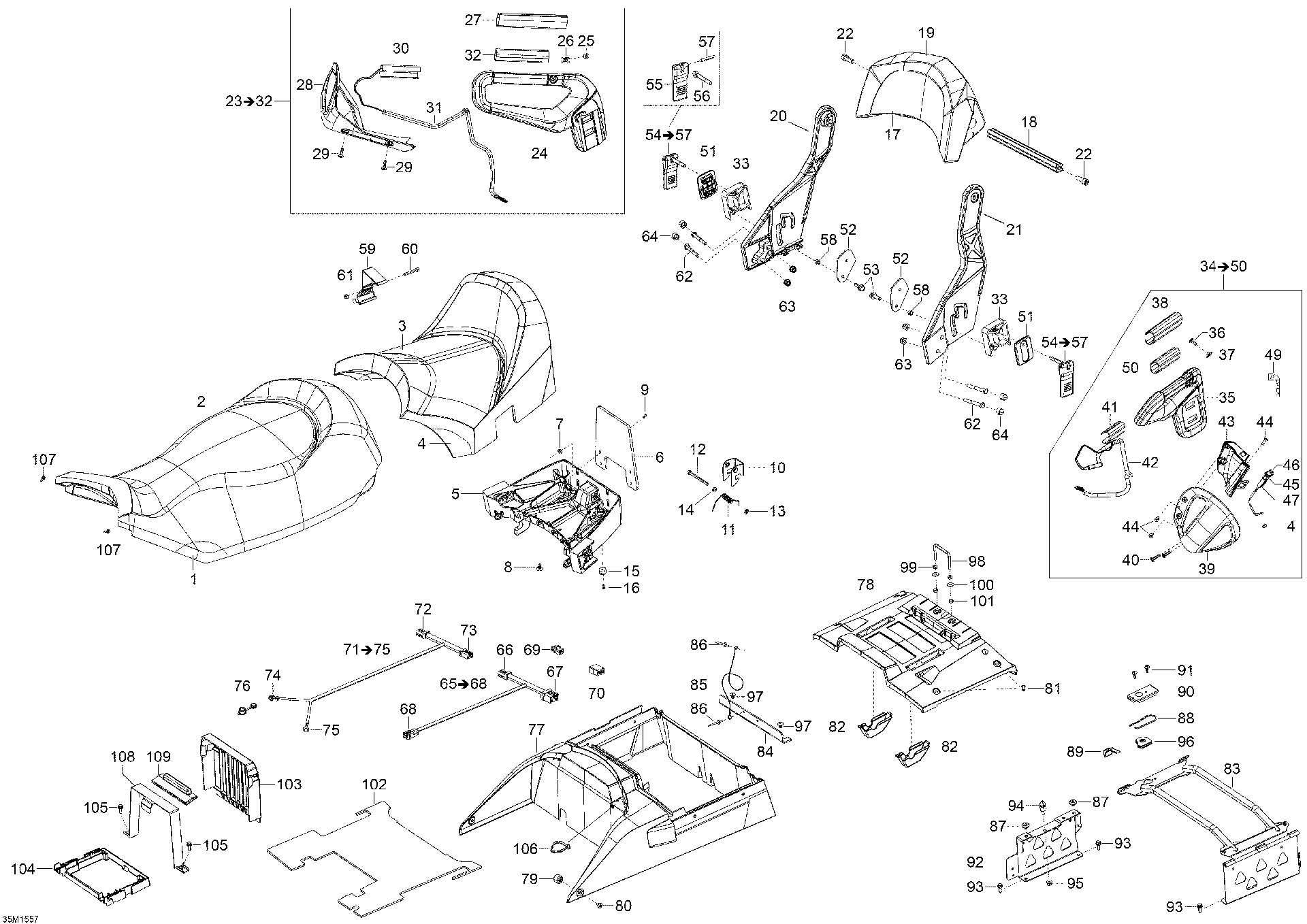 Fits 2014-2015 Ski-Doo Expedition LE 4-TEC / Expedition LE 600 E-TEC FOAM Backrest, OEM Part # 510005833 - schematic diagram