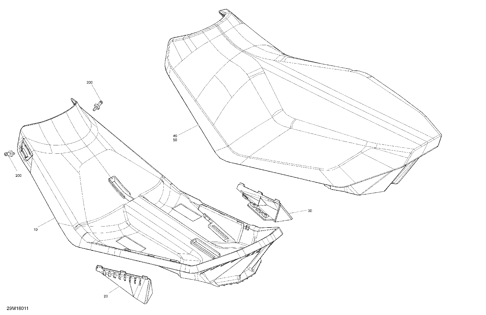 Fits 2018 Ski-Doo 4- MXZ 850 E-TEC / 5- RENEGADE 850 E-TEC SEAT Cover, OEM Part # 510006455 - schematic diagram