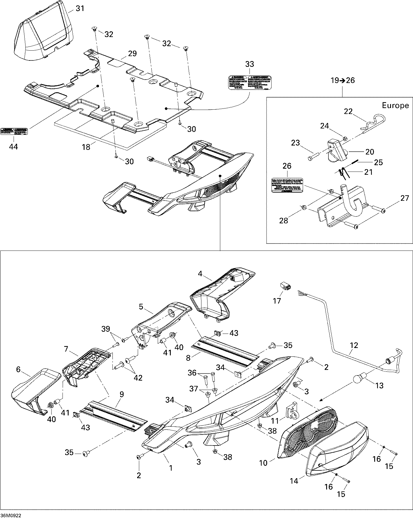 Fits 2008-2009 Ski-Doo GTX Fan / GTX 550F SIDE BAR LH, OEM Part # 511000345 - schematic diagram