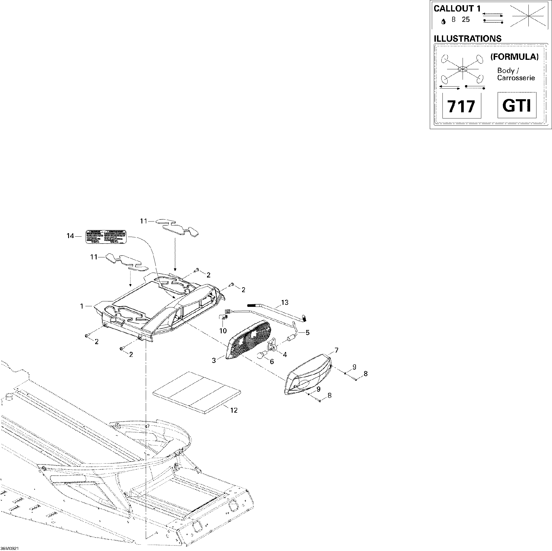 Fits 2008-2009 Ski-Doo GSX Fan / Freestyle PARK 550F Radiator Cover SHIM 121", OEM Part # 511000359 - schematic diagram