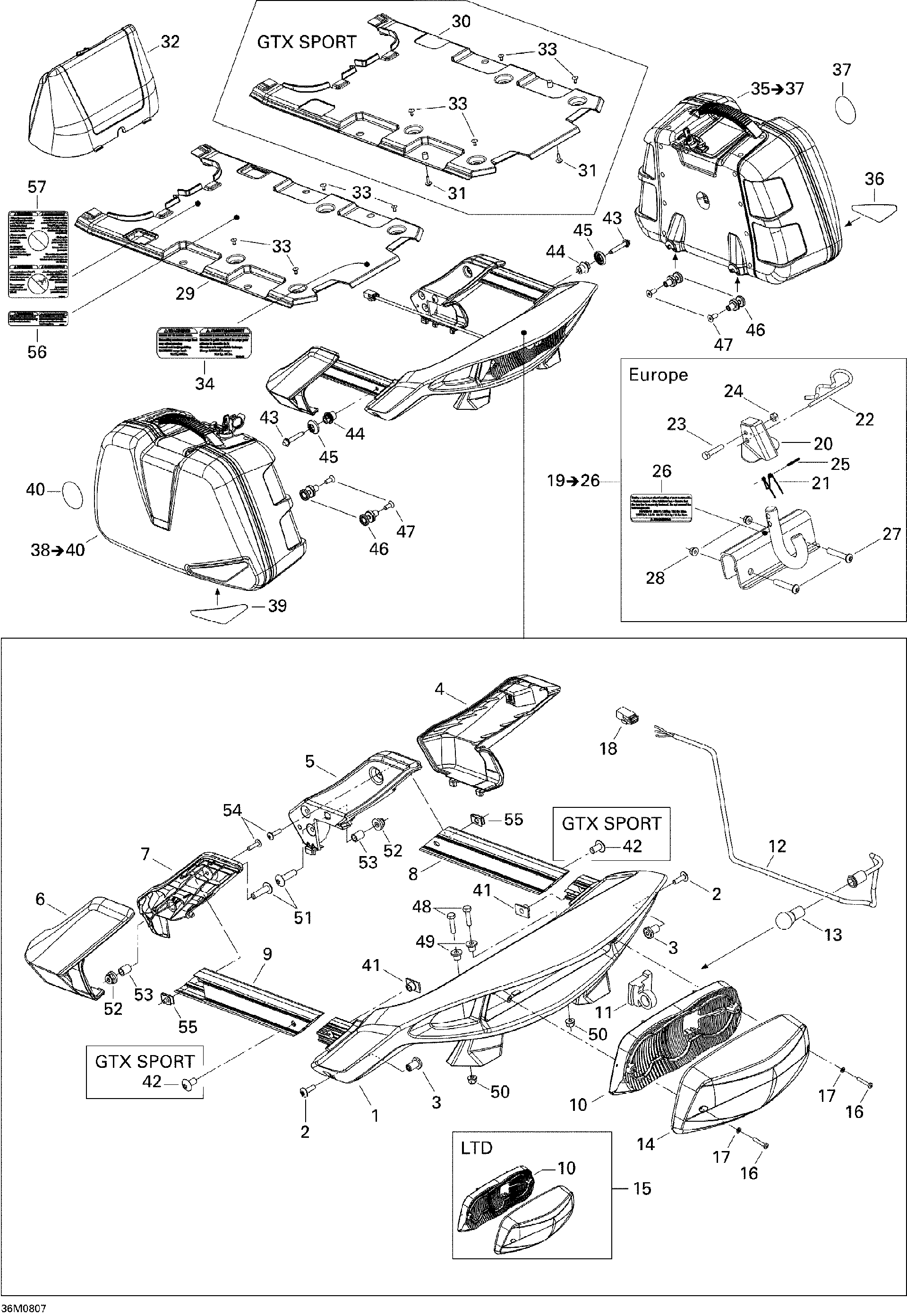 Fits 2008 Ski-Doo GTX LTD 600 HO SDI Suitcase RH, OEM Part # 511000442 - schematic diagram