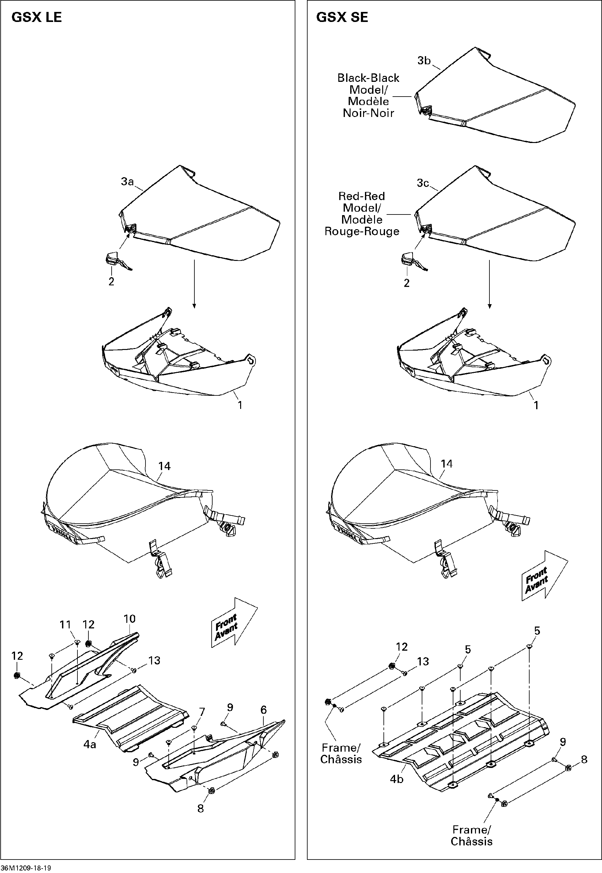 Fits 2011-2012 Ski-Doo GSX LE & SE XR / GSX SE 600HOETEC Viper RED Trunk Cover, OEM Part # 511000735 - schematic diagram
