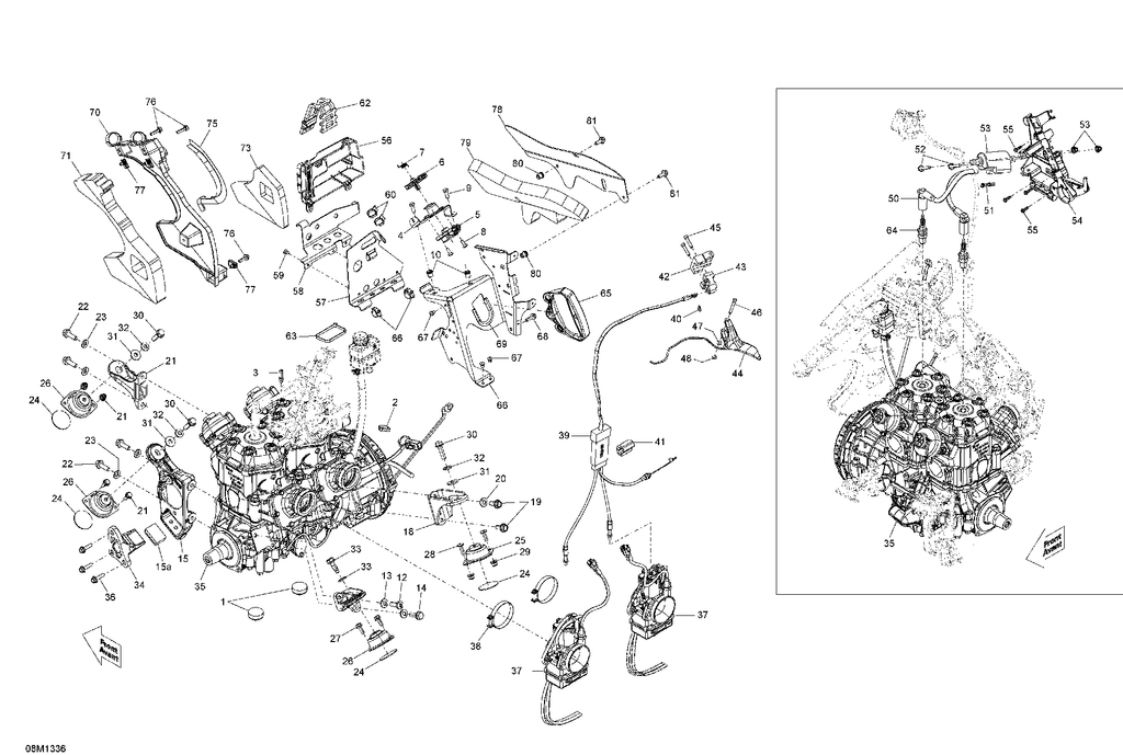 Schematic diagram for Fits 2009-2013 Ski-Doo MXZ X 600RS XP / MX Z X 600RS Handle Ass'y, OEM Part # 512060431