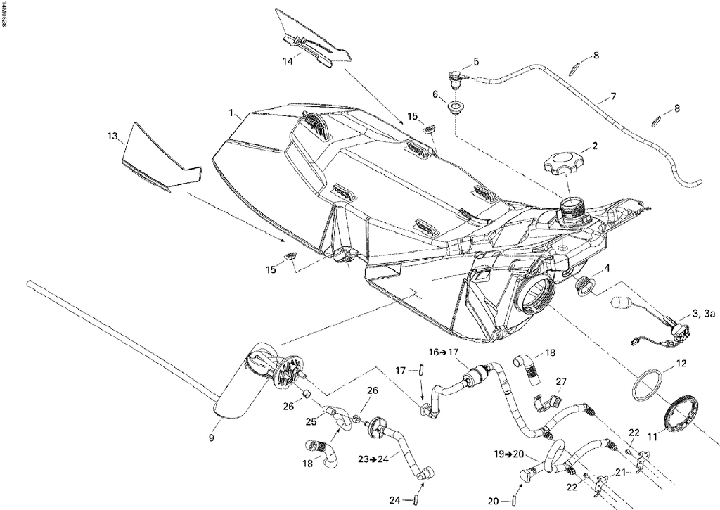 Fits 2009 Ski-Doo MX Z TNT 600 H.O. E-TEC (MJ9A HOSE Ass`y, OEM Part # 513033167 - schematic diagram