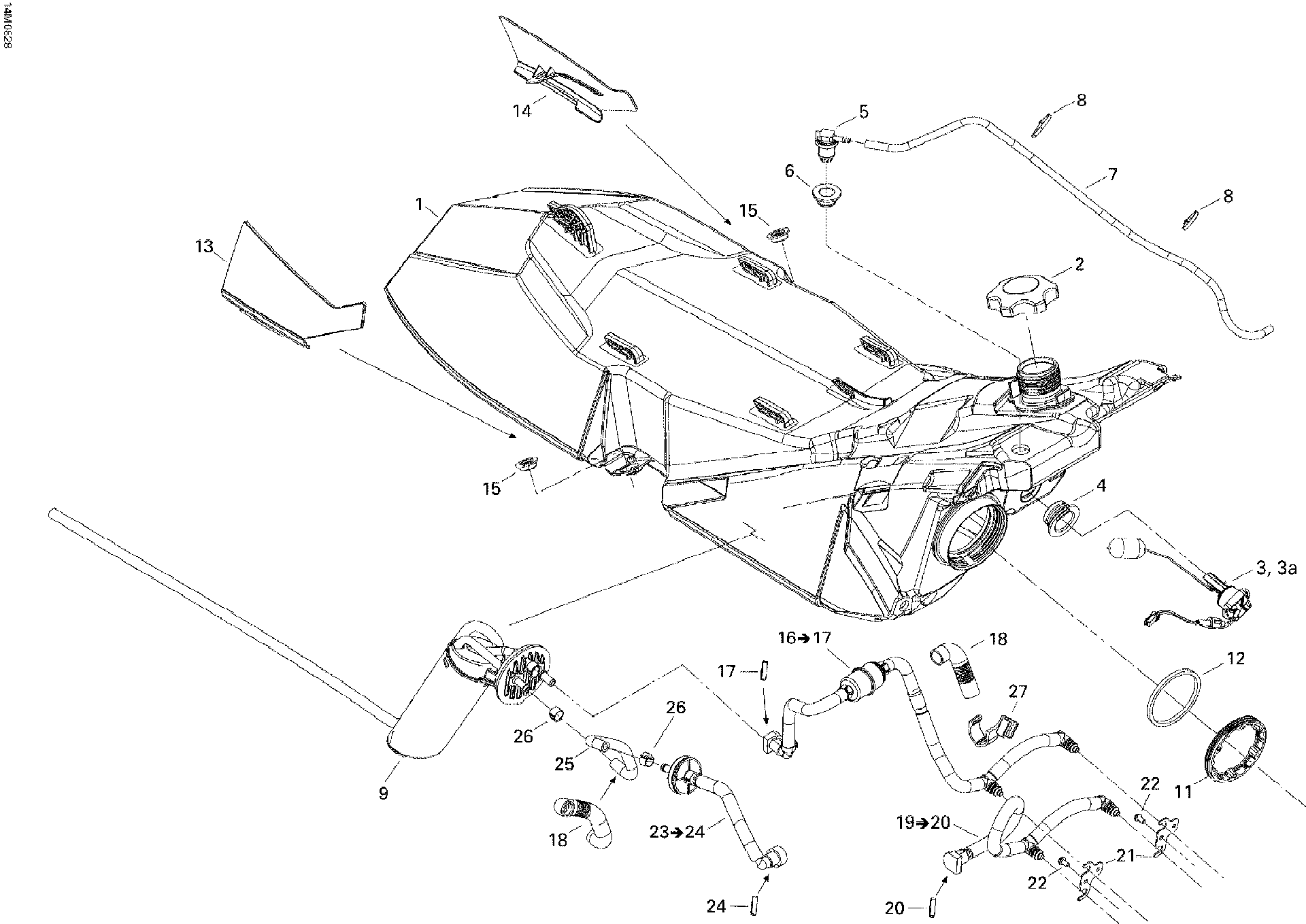 Fits 2009 Ski-Doo MX Z TNT 600 H.O. E-TEC (MJ9A HOSE Ass`y, OEM Part # 513033167 - schematic diagram