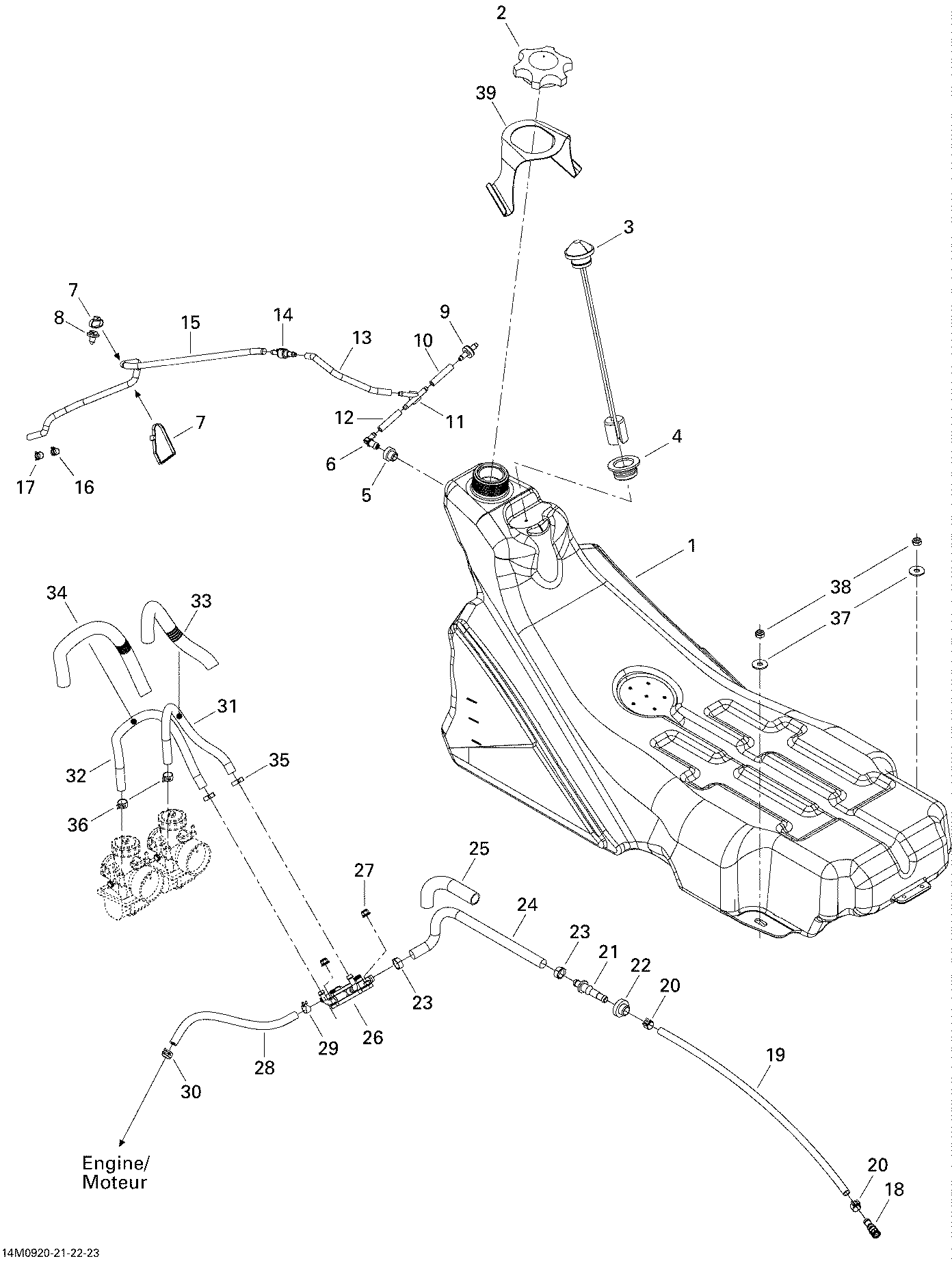 Fits 2008-2009 Ski-Doo GSX Fan / GTX Fan FUEL TANK, OEM Part # 513033171 - schematic diagram