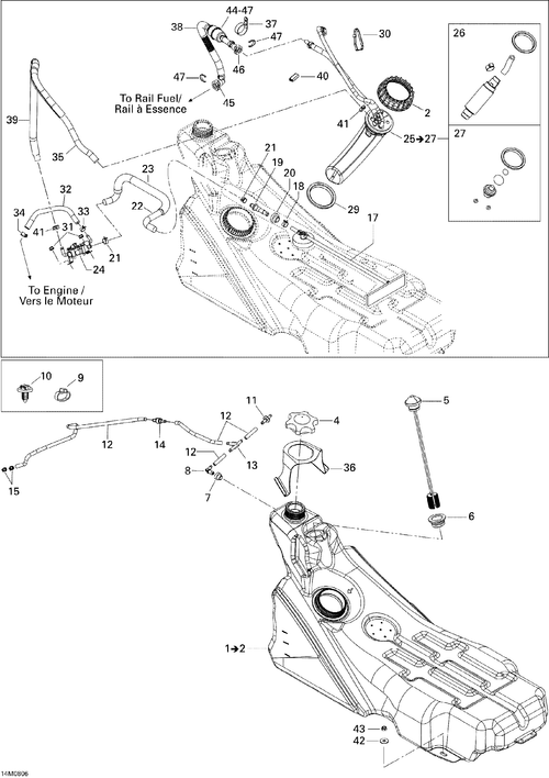 Fits 2008 Ski-Doo Summit Adrenaline 600HO SDI FUEL Gauge, OEM Part # 513033359 - schematic diagram