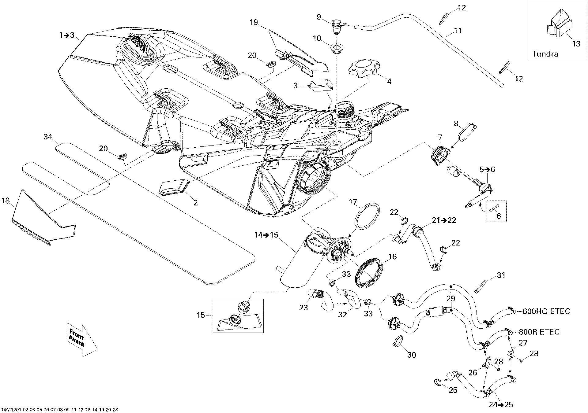 Fits 2011-2012 Ski-Doo Freeride 137 & 146 & 154 800RETEC XP HOSE Ass`y, OEM Part # 513033637 - schematic diagram