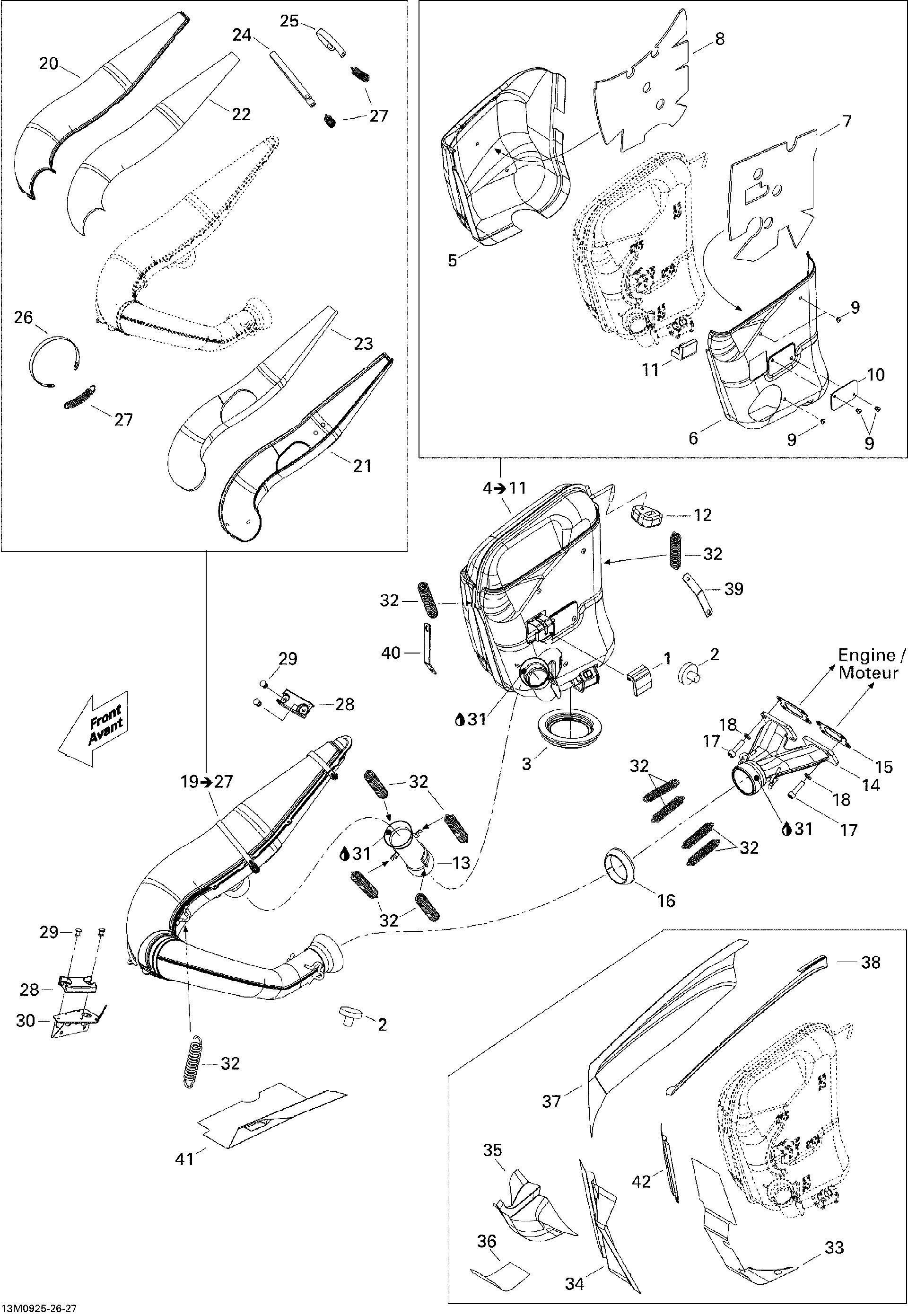 Fits 2008-2009 Ski-Doo Freestyle Back Country / GSX Fan Spring Bracket, OEM Part # 514053725 - schematic diagram