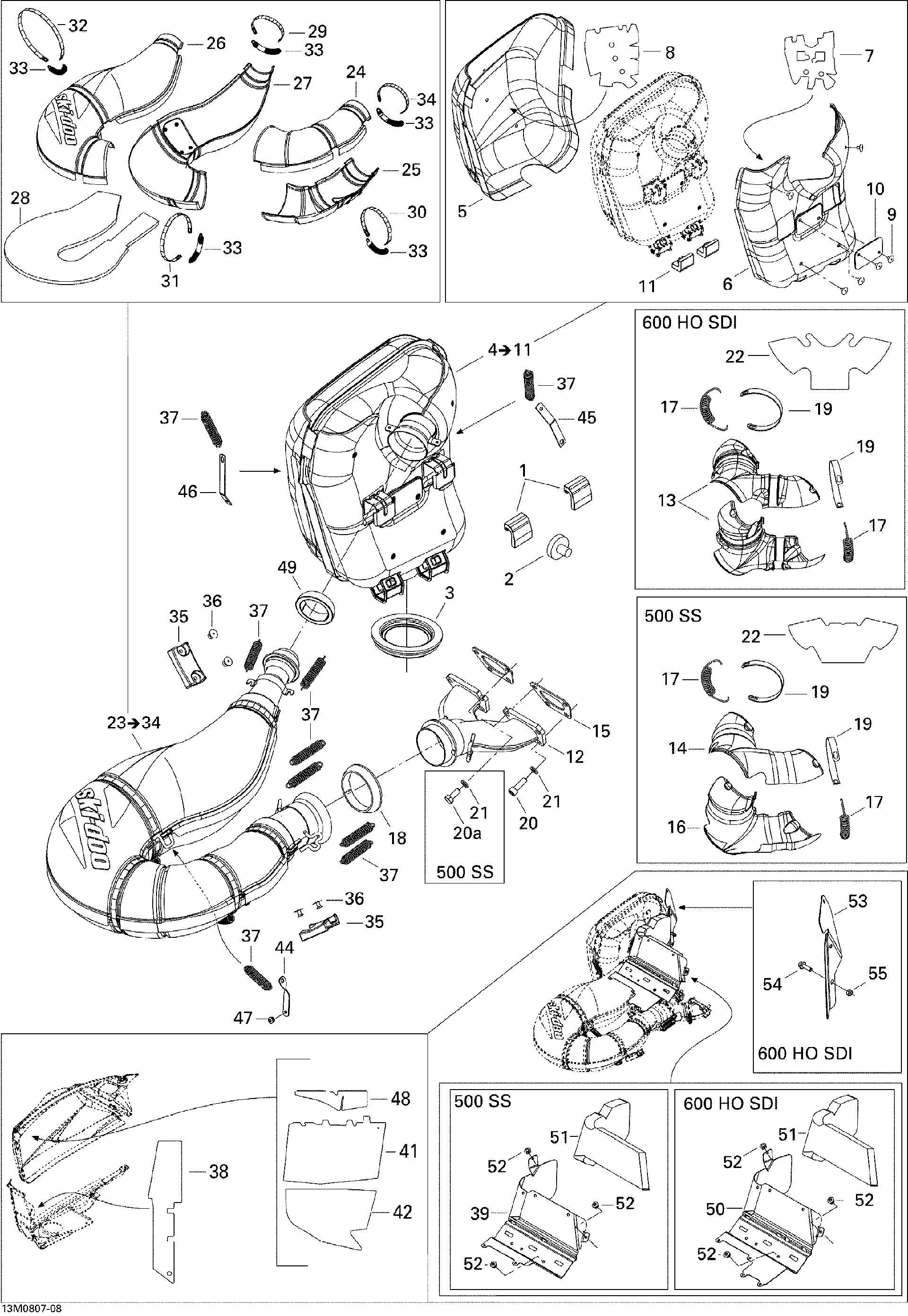 Fits 2008 Ski-Doo GTX LTD 600 HO SDI / GTX SPORT 600 HO SDI Tuned PIPE ASM, OEM Part # 514053735 - schematic diagram