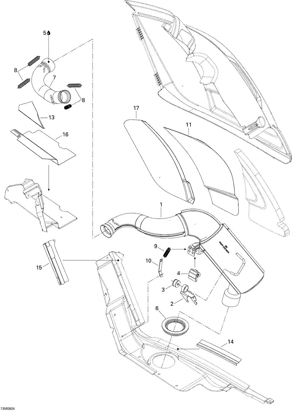 Schematic diagram for Fits 2008-2009 Ski-Doo Skandic Tundra / Freestyle SESSION 300F Upper Stopper, OEM Part # 514054057