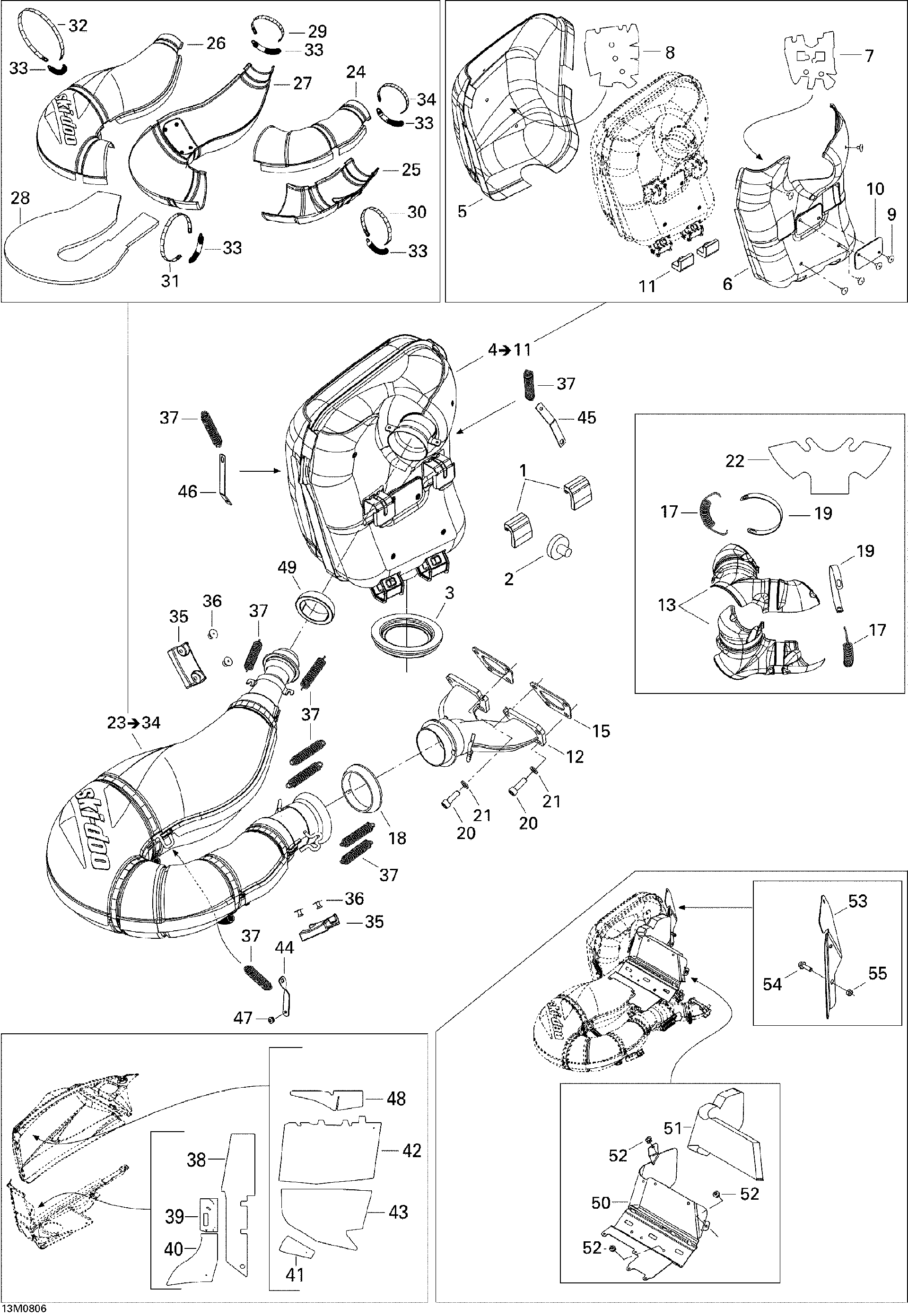 Fits 2008 Ski-Doo Summit Adrenaline 600HO SDI Muffler ASM, OEM Part # 514054123 - schematic diagram