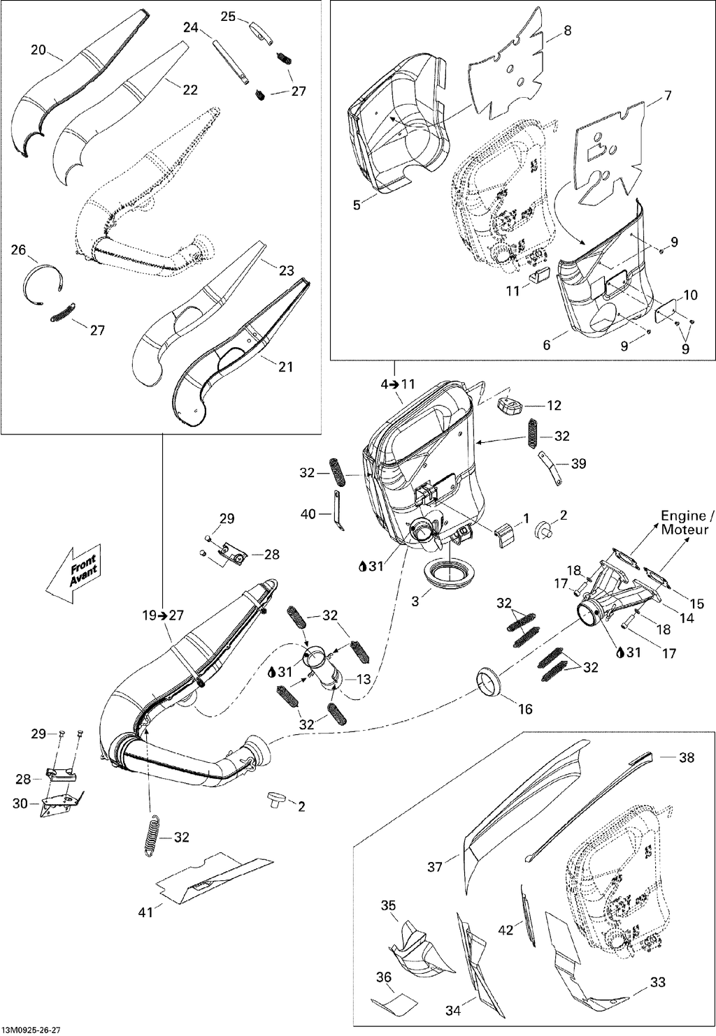 Schematic diagram for Fits 2008-2009 Ski-Doo Freestyle Back Country / GSX Fan Exhaust Grommet, OEM Part # 514054240