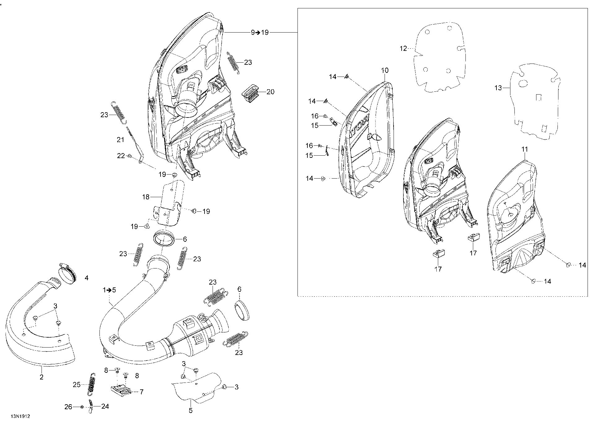 Fits 2011-2019 Ski-Doo 007 - EXPEDITION LE-SE 4-TEC / 7- EXPEDITION LE/SE 4-TEC Deflector, OEM Part # 514054724 - schematic diagram