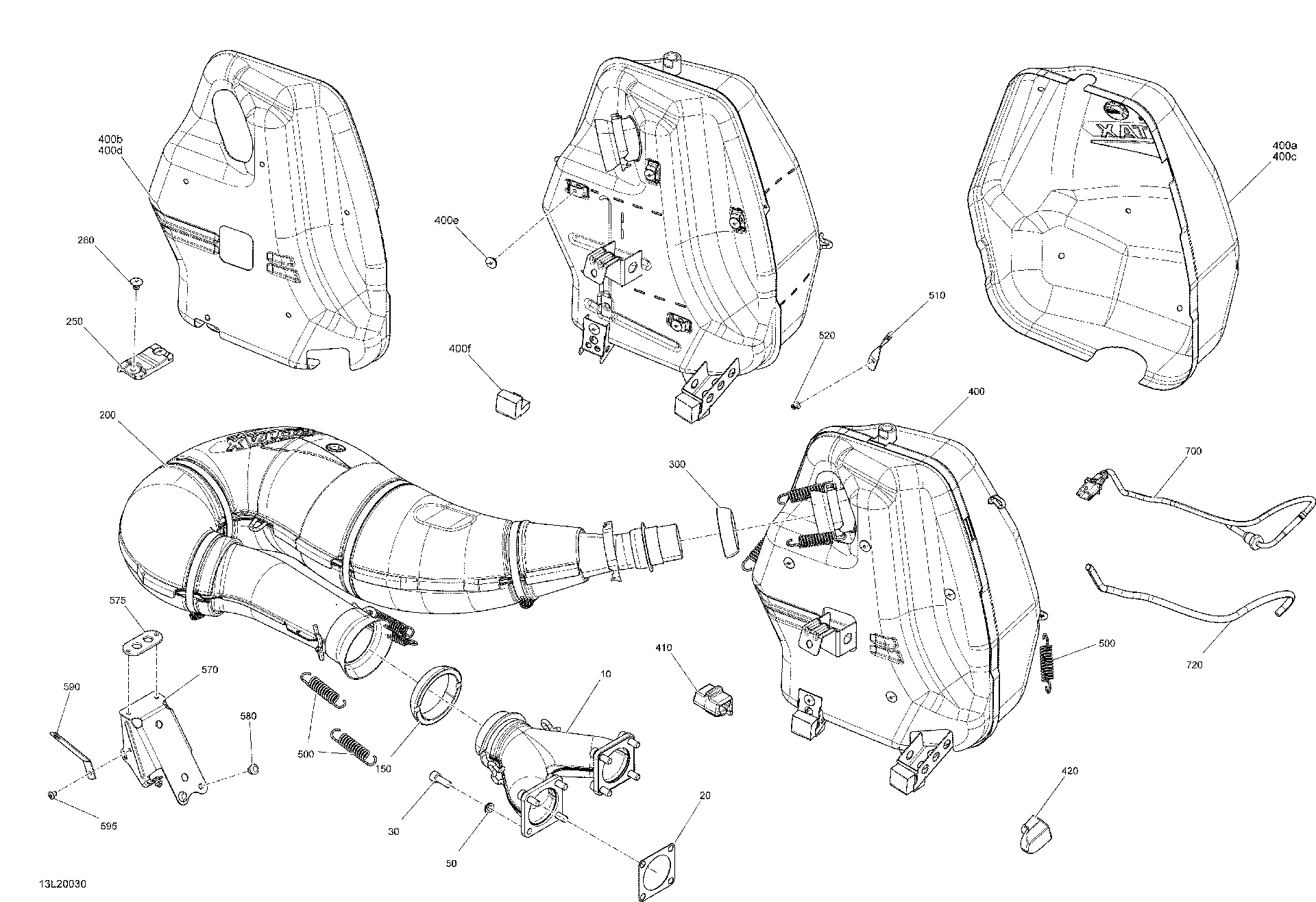 Fits 2013-2020 Ski-Doo 002 - SKANDIC WT 600HO E-TEC - North America RH Deflector, OEM Part # 514054986 - schematic diagram