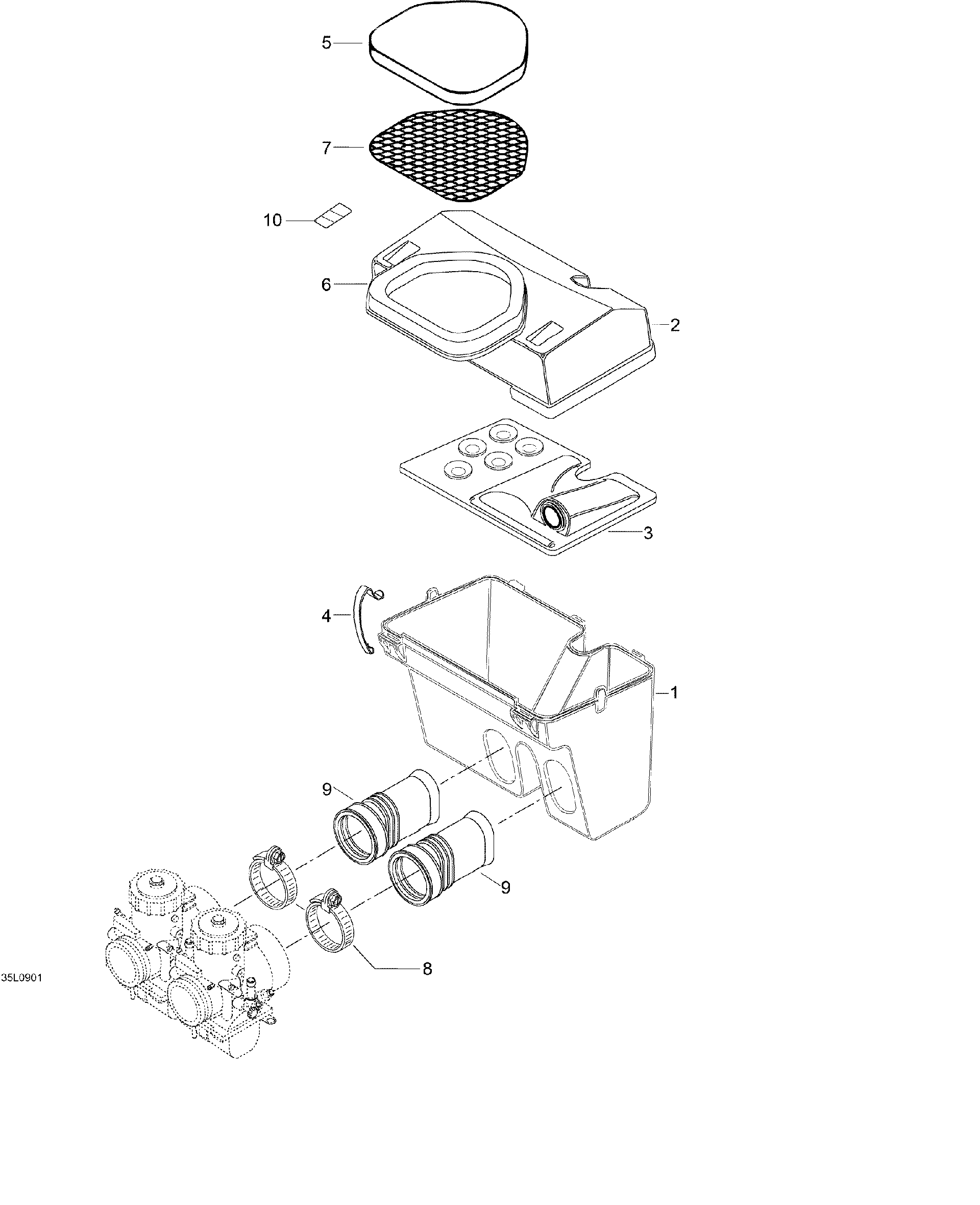 Fits 2009 Ski-Doo Skandic SUV 600 Europe Airbox Lowerpart, OEM Part # 5148040 - schematic diagram