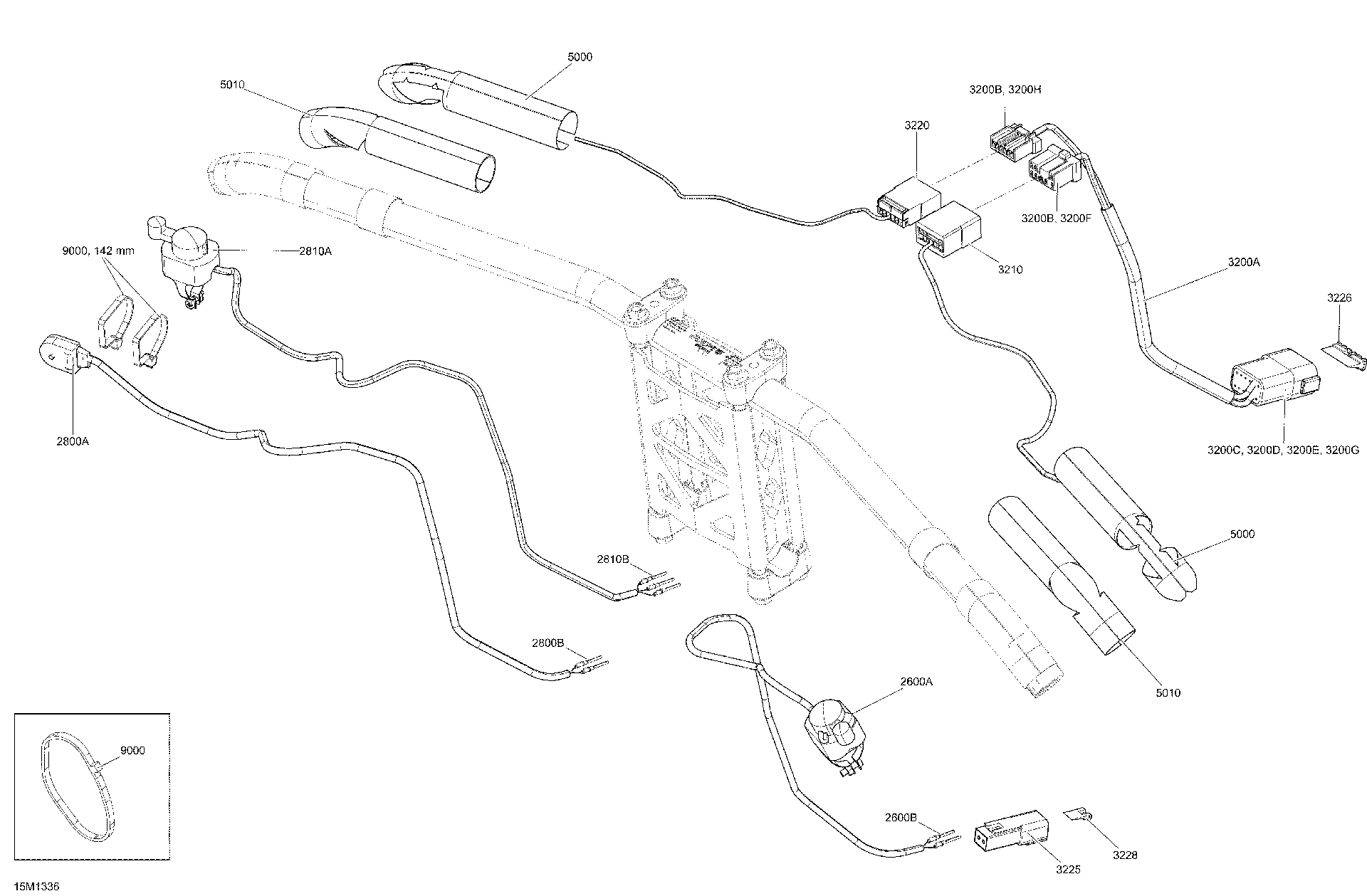 Fits 2008-2013 Ski-Doo MXZ X 600RS XP / MX Z X 600RS MALE Housing, OEM Part # 515175669 - schematic diagram