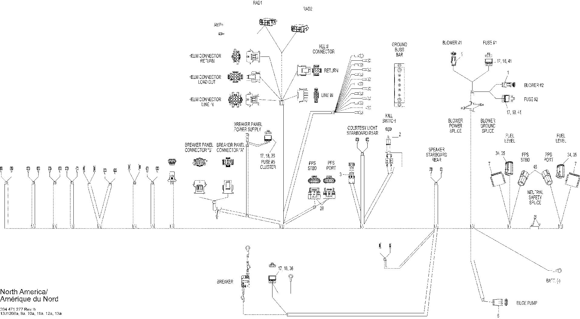 Fits 2008-2013 Sea-Doo | Can-Am | Ski-Doo 210 Challenger S & Challenger SE 310 / 210 Challenger SE 430 Female Lock, 12 Circuits, OEM Part # 51517 - schematic diagram