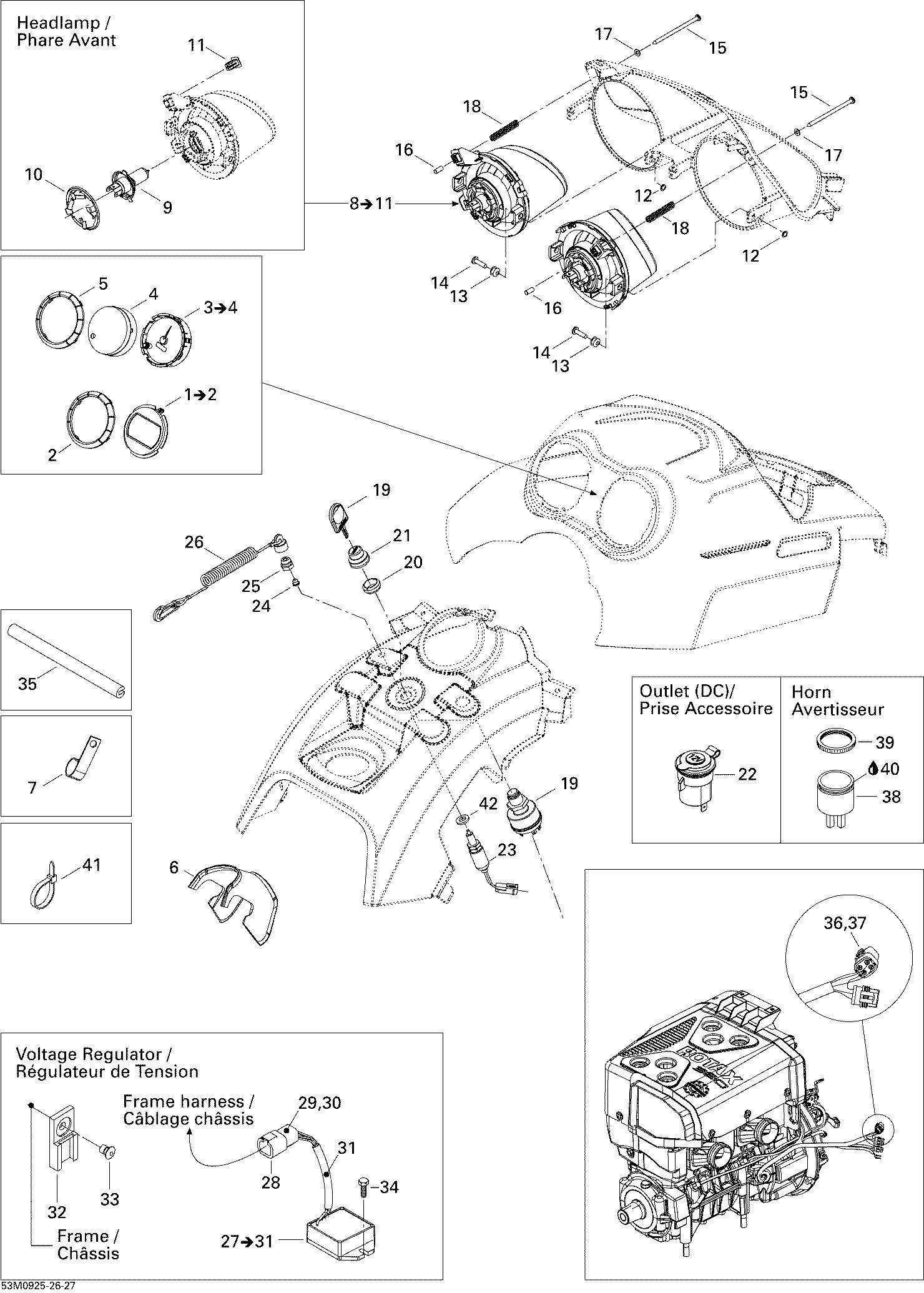 Fits 2008-2009 Ski-Doo Freestyle Back Country / Legend Touring LH Headlamp ASM, OEM Part # 515176169 - schematic diagram
