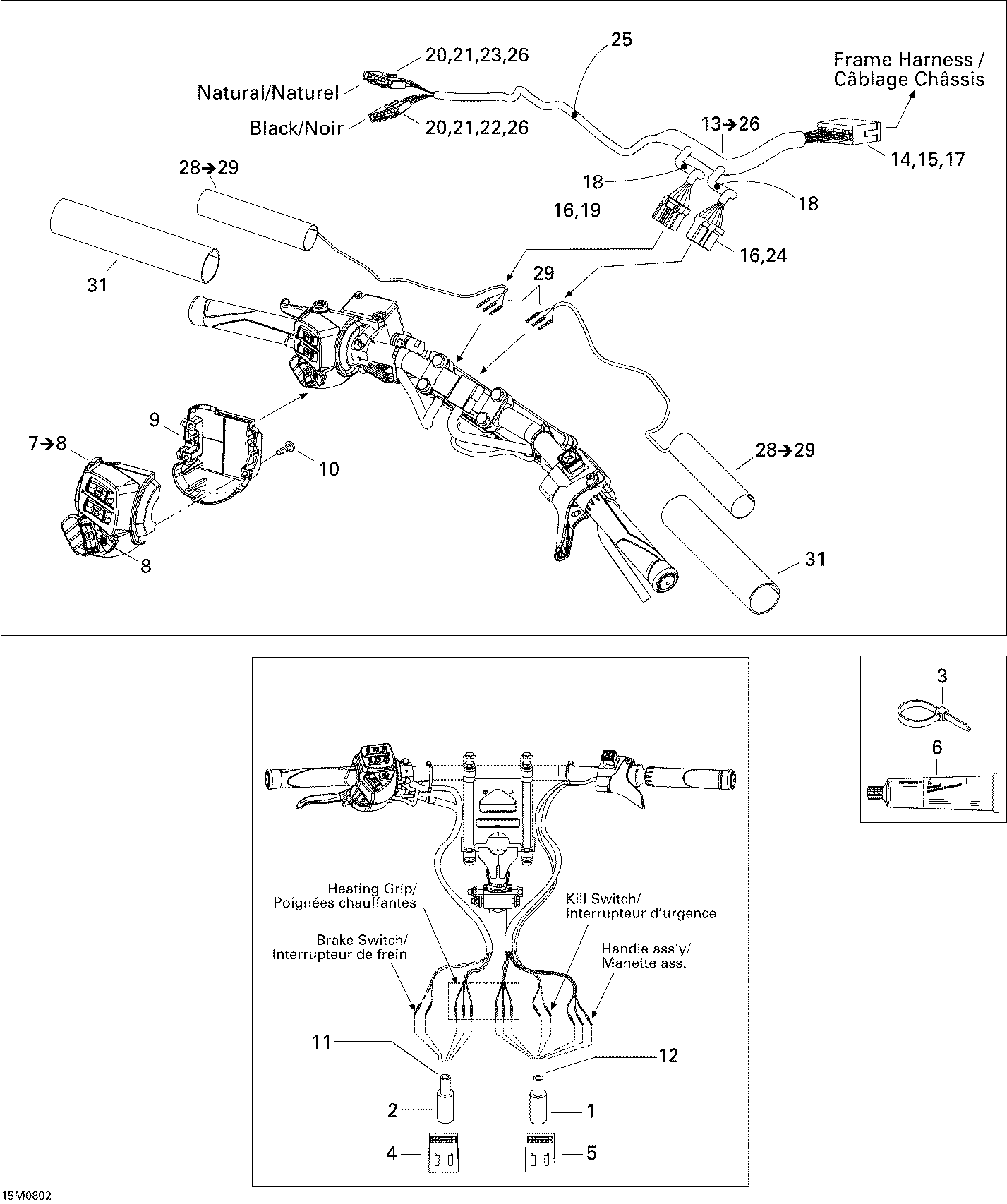Fits 2008-2009 Ski-Doo MX Z 550X / Skandic Tundra LT V800 4-TEC Steering Wiring Harness, OEM Part # 515176310 - schematic diagram