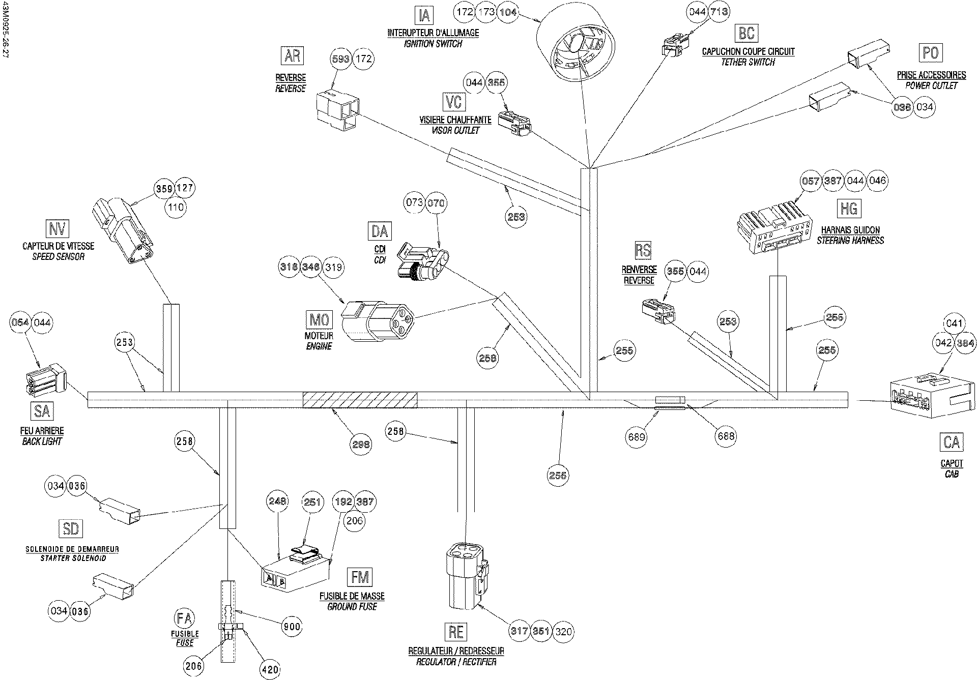 Fits 2008-2009 Ski-Doo Freestyle Back Country / Skandic Tundra Frame Harness, OEM Part # 515176360 - schematic diagram