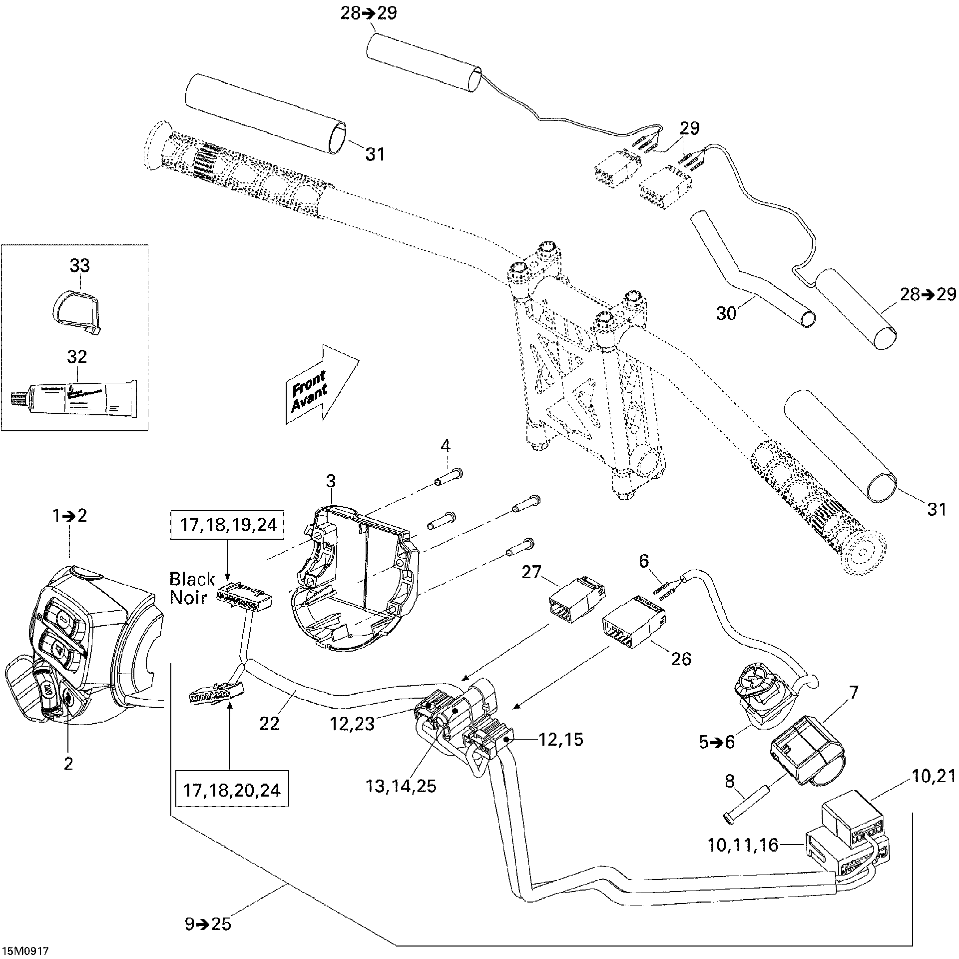 Fits 2008-2009 Ski-Doo GSX Limited 4-TEC / GSX Limited 600 H.O. E-TEC Steering Wiring Harness, OEM Part # 515176506 - schematic diagram