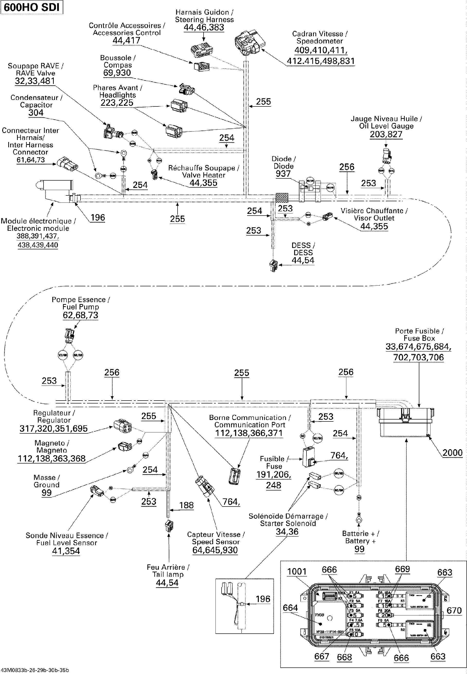 Fits 2008 Ski-Doo GSX LTD TOURING 600 HO SDI / MX Z ADRENALINE 600 HO SDI FUSE Decal, OEM Part # 515176521 - schematic diagram
