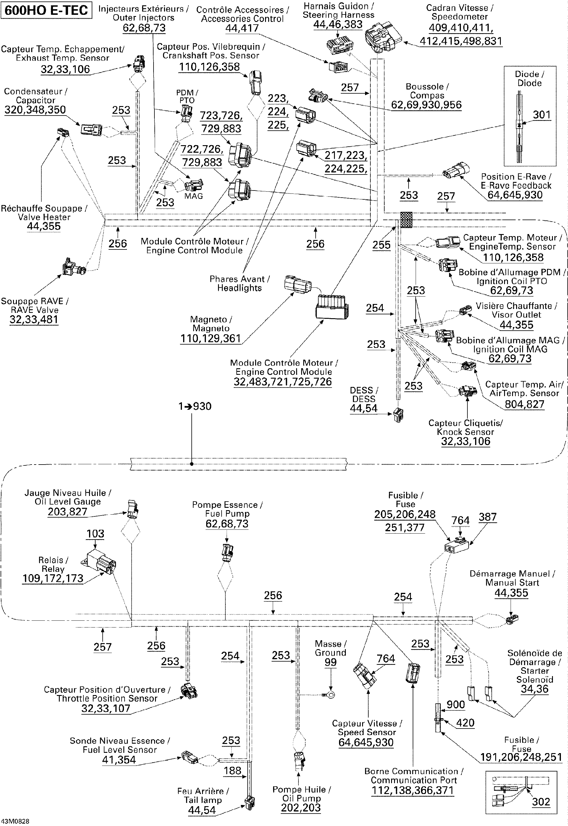 Fits 2009 Ski-Doo MX Z TNT 600 H.O. E-TEC (MJ9A Frame Harness, OEM Part # 515176602 - schematic diagram