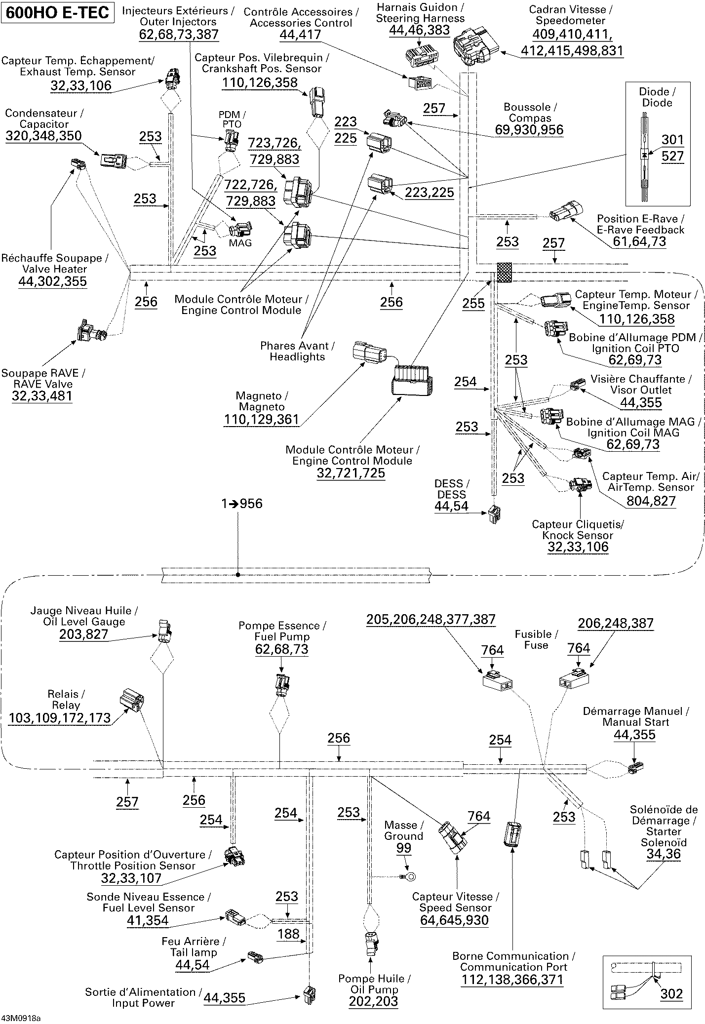 Fits 2009 Ski-Doo GTX LE 600 H.O. E-TEC Wiring Harness, OEM Part # 515176820 - schematic diagram