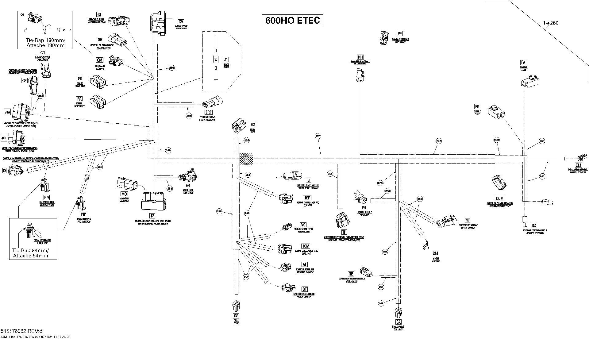 Fits 2011 Ski-Doo Grand Touring LE 600HO ETEC XR / GSX LE 600HO ETEC XP Wiring Harness MAIN, OEM Part # 515176982 - schematic diagram