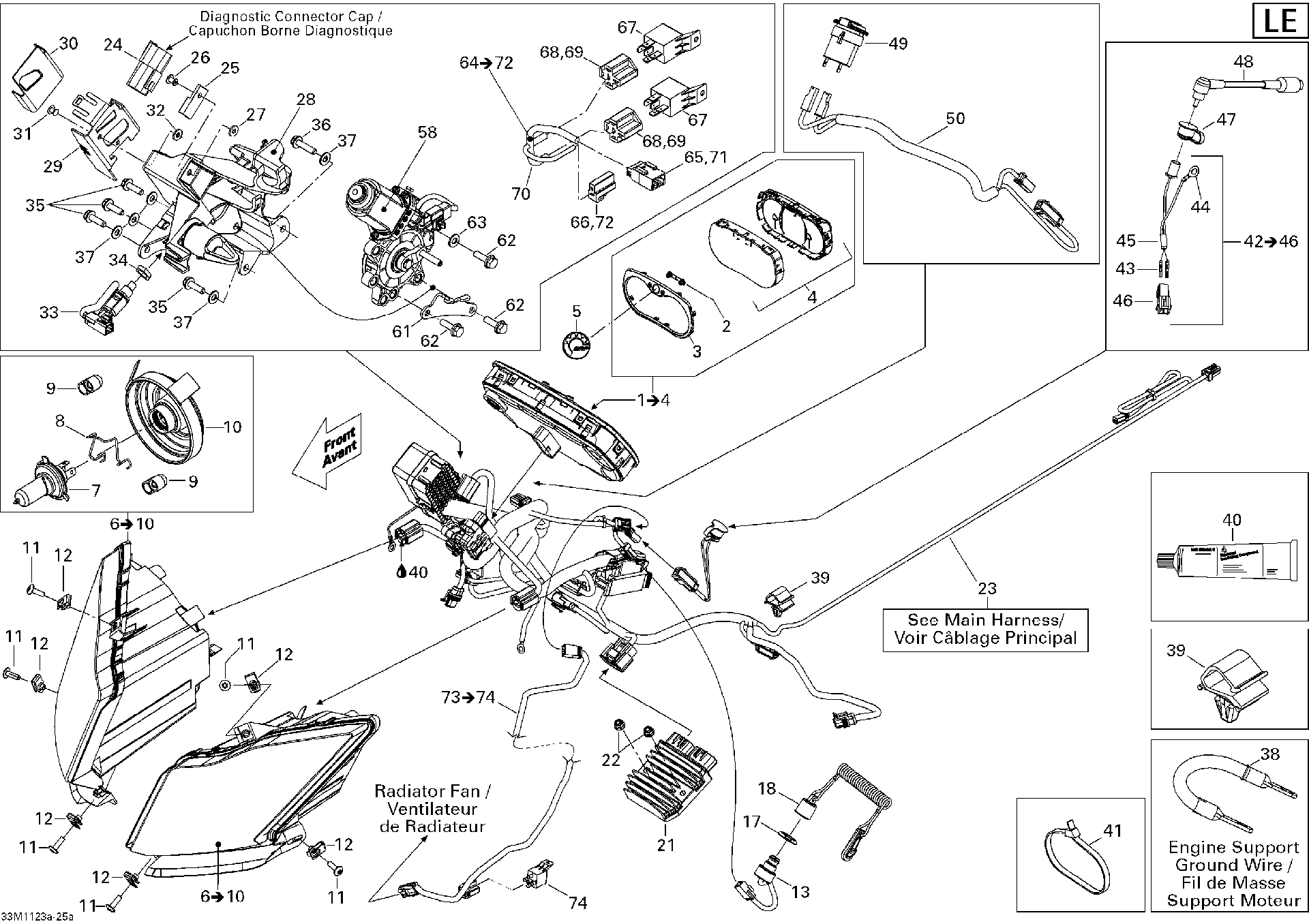 Fits 2011 Ski-Doo Grand Touring LE & SE XR / GSX LE & SE XR MAIN Harness, OEM Part # 515176994 - schematic diagram
