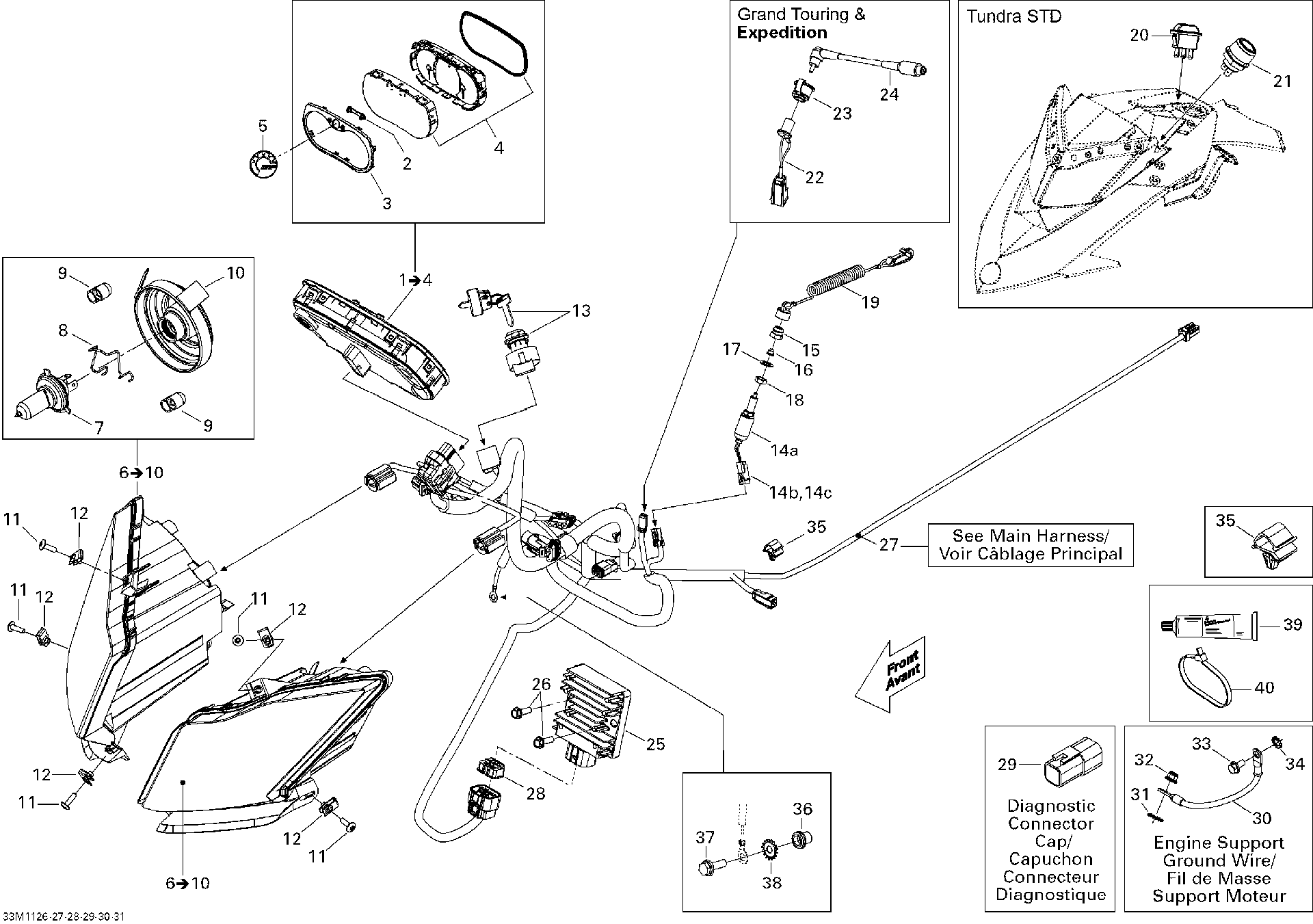 Fits 2011 Ski-Doo Tundra STD & Sport & LT 550F XP-LTS MAIN Harness ASM, OEM Part # 515177000 - schematic diagram