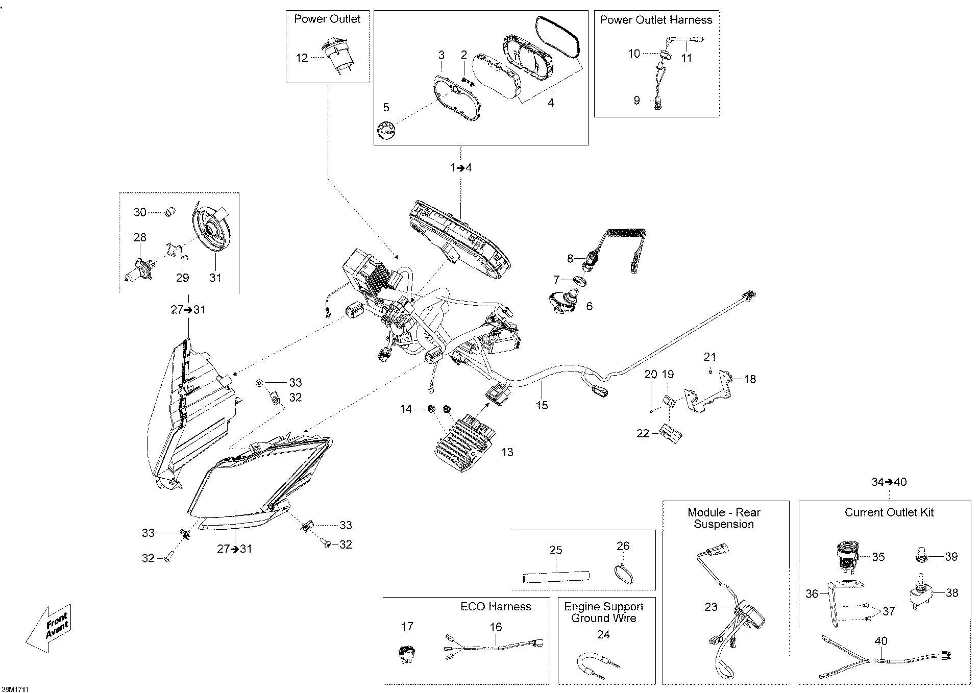 Fits 2012-2017 Ski-Doo EXPEDITION - 4-STROKE - LE-SE / SKANDIC - 4-STROKE - WT-SWT Fusebox Support, OEM Part # 515177073 - schematic diagram