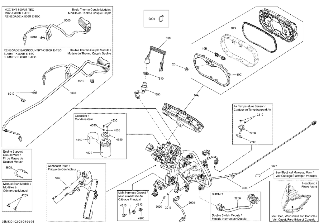 Schematic diagram for Fits 2013 Ski-Doo MXZ TNT 800RETEC XS / MXZ X 600HOE Wiring Harness Main, OEM Part # 515177375
