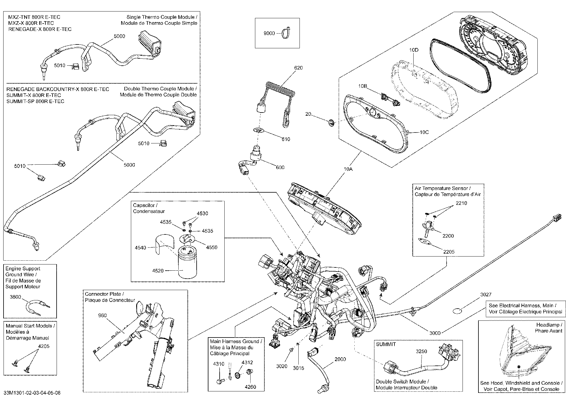 Schematic diagram for Fits 2013 Ski-Doo MXZ TNT 800RETEC XS / MXZ X 600HOE Wiring Harness Main, OEM Part # 515177375