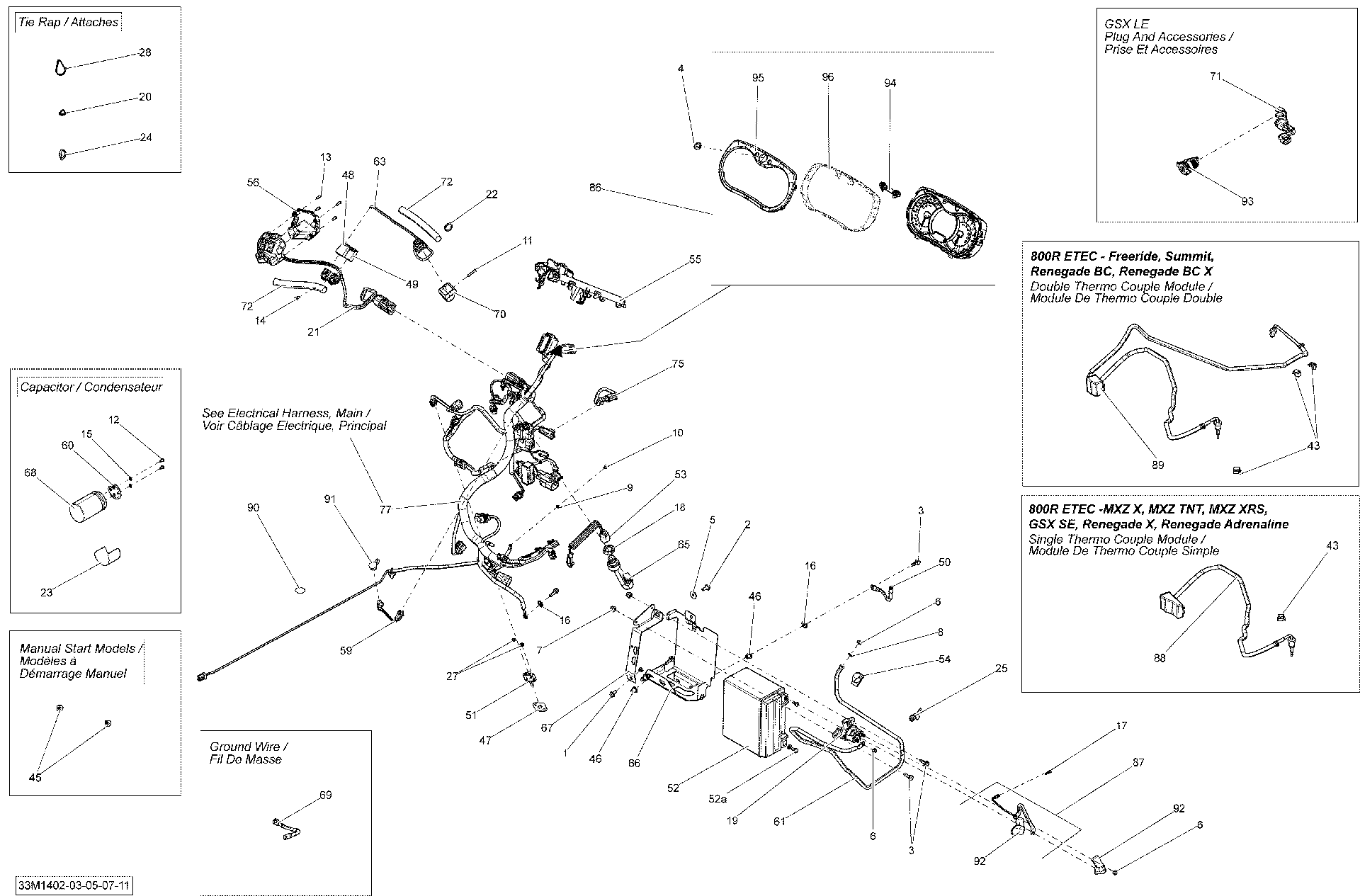 Fits 2014 Ski-Doo GSX LE 600HOE XS / MXZ TNT 600HOE XS Wiring Harness MAIN, OEM Part # 515177541 - schematic diagram