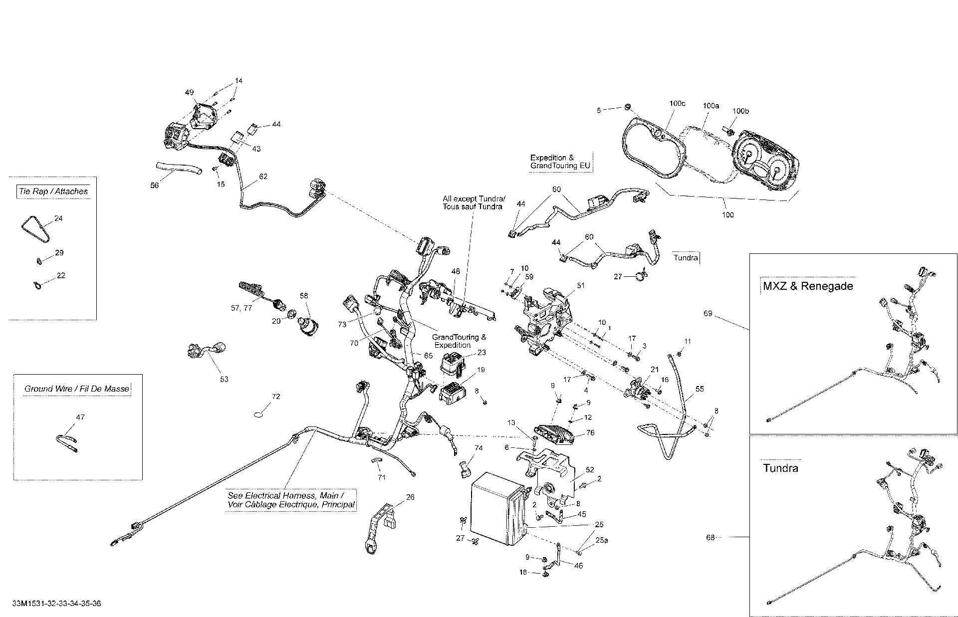 Fits 2015 Ski-Doo MXZ Sport 600ACE XS120 / MXZ TNT 900ACE XS120 MAIN Harness ASM, OEM Part # 515177756 - schematic diagram
