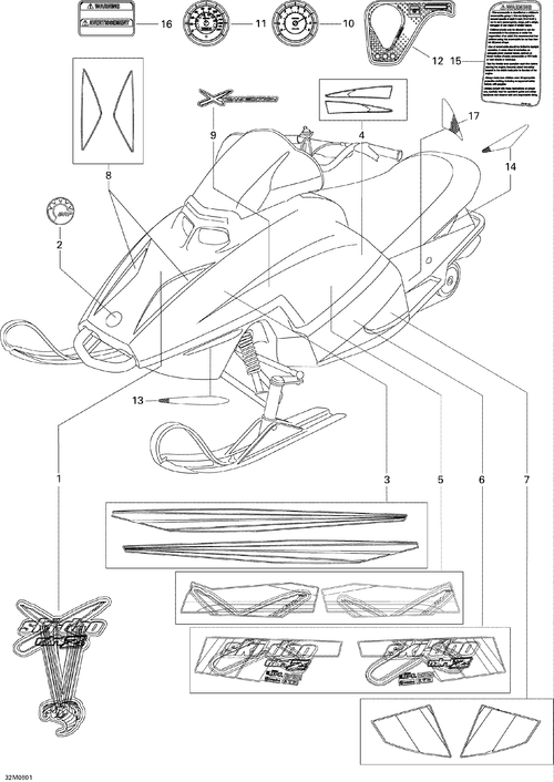 Fits 2008 Ski-Doo Mini Z Decal Bottom SIDE RH, OEM Part # 516002514 - schematic diagram