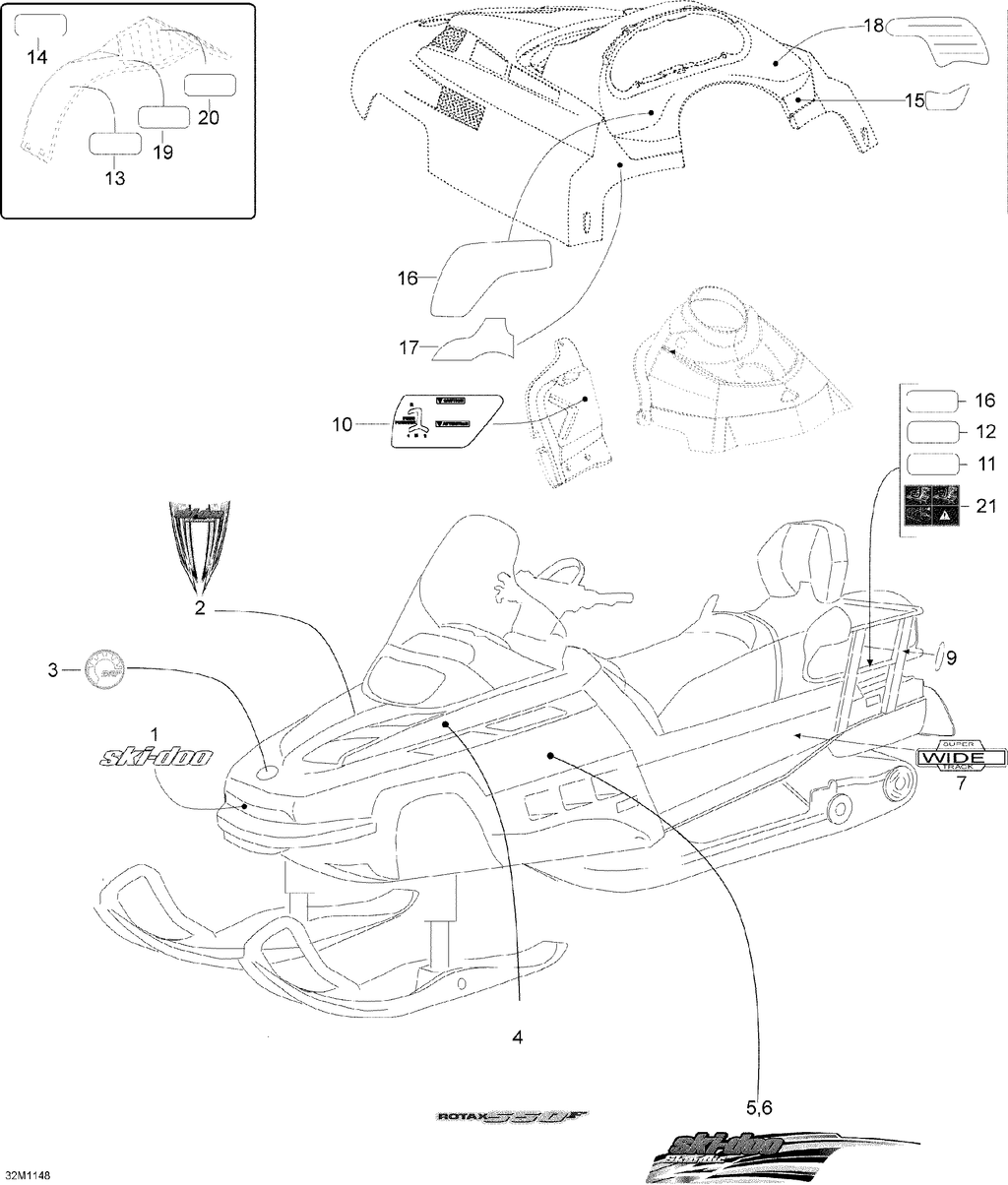 Fits 2008-2011 Ski-Doo Skandic WT 550F YetiII / Grand-Touring SE 1200 Warning Decal-security-eng, OEM Part # 516003037 - schematic diagram
