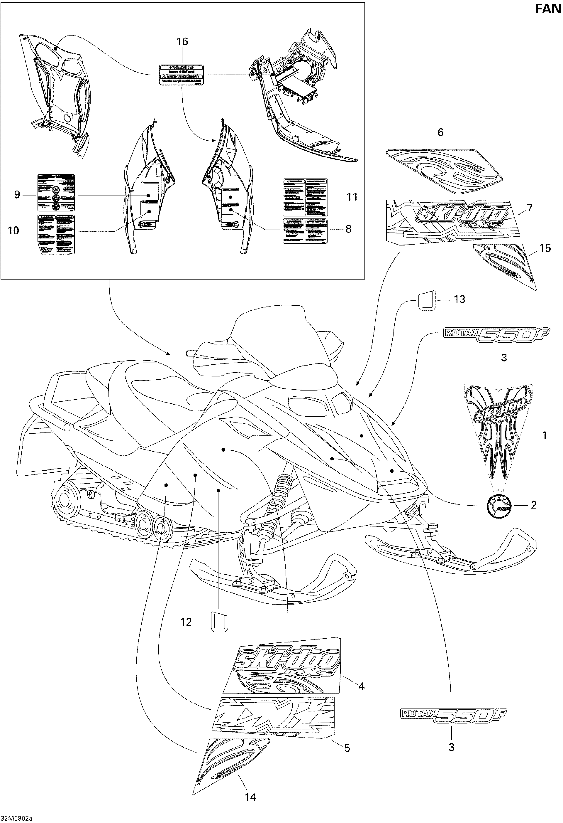 Fits 2008 Ski-Doo MX Z 550F Decal Lower SIDE LH, OEM Part # 516003067 - schematic diagram