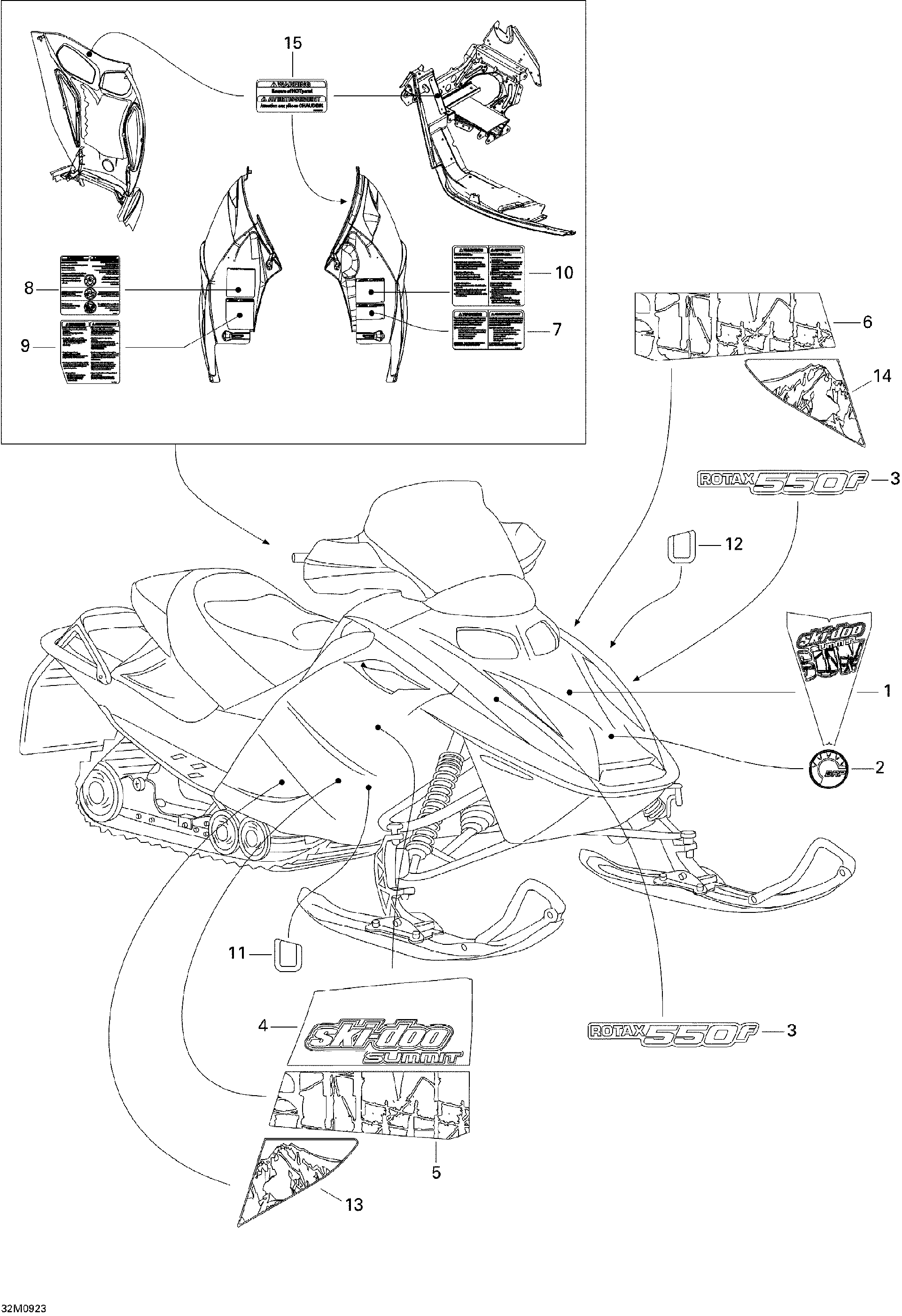 Fits 2008-2009 Ski-Doo Summit Fan / Summit 550F REAR Lower Decal LH, OEM Part # 516003109 - schematic diagram