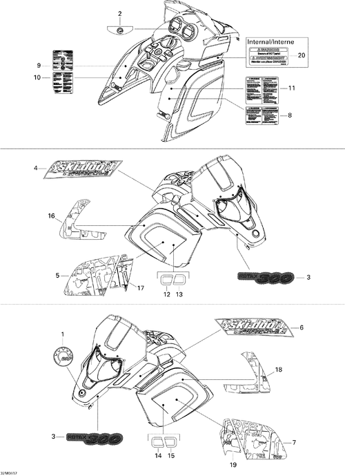 Fits 2008 Ski-Doo Freestyle SESSION 300F Decal Upper SIDE LH, OEM Part # 516003185 - schematic diagram